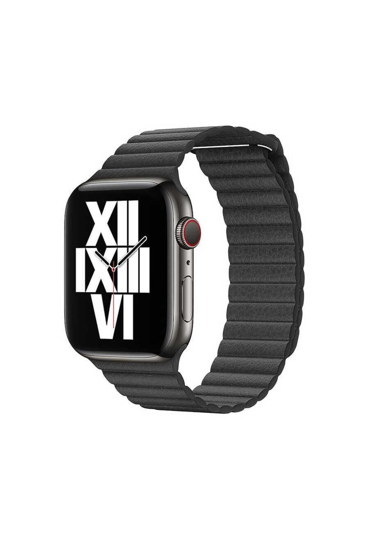 Watch Ultra 49mm Kordon Uyumlu KRD-09 Deri Lop Strap Kayış CLO- Mavi