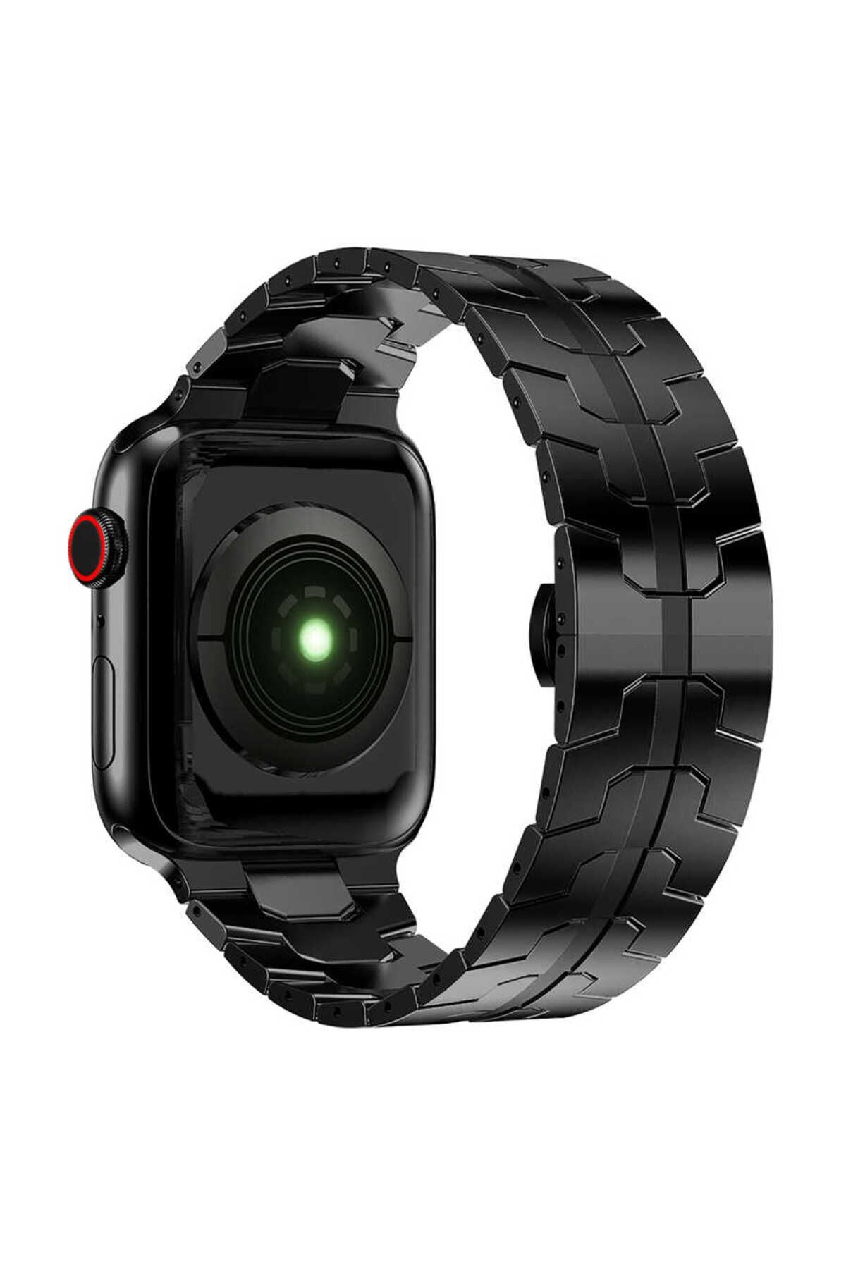 Watch Ultra 49mm Kordon Uyumlu KRD-63 Metal Strap Kayış CLO- Siyah