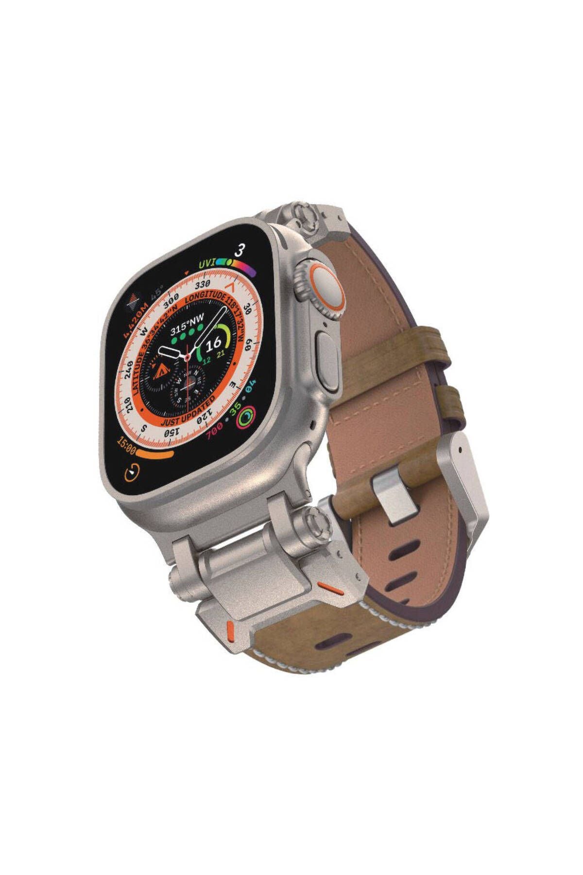 Watch 7 45mm CLO- KRD-114 Metal Başlıklı Suni Deri Kordon-Koyu Kahve