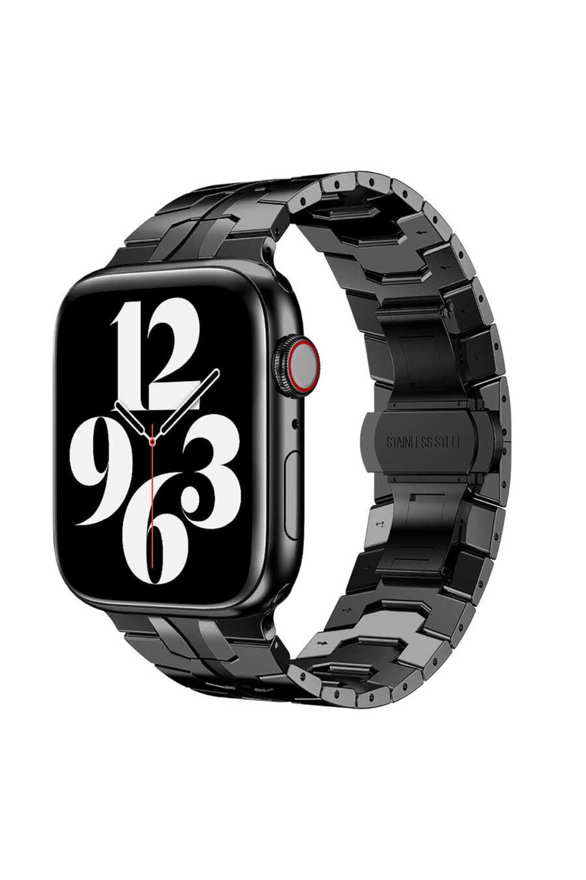 Watch Ultra 49mm Kordon Uyumlu KRD-63 Metal Strap Kayış CLO- Siyah