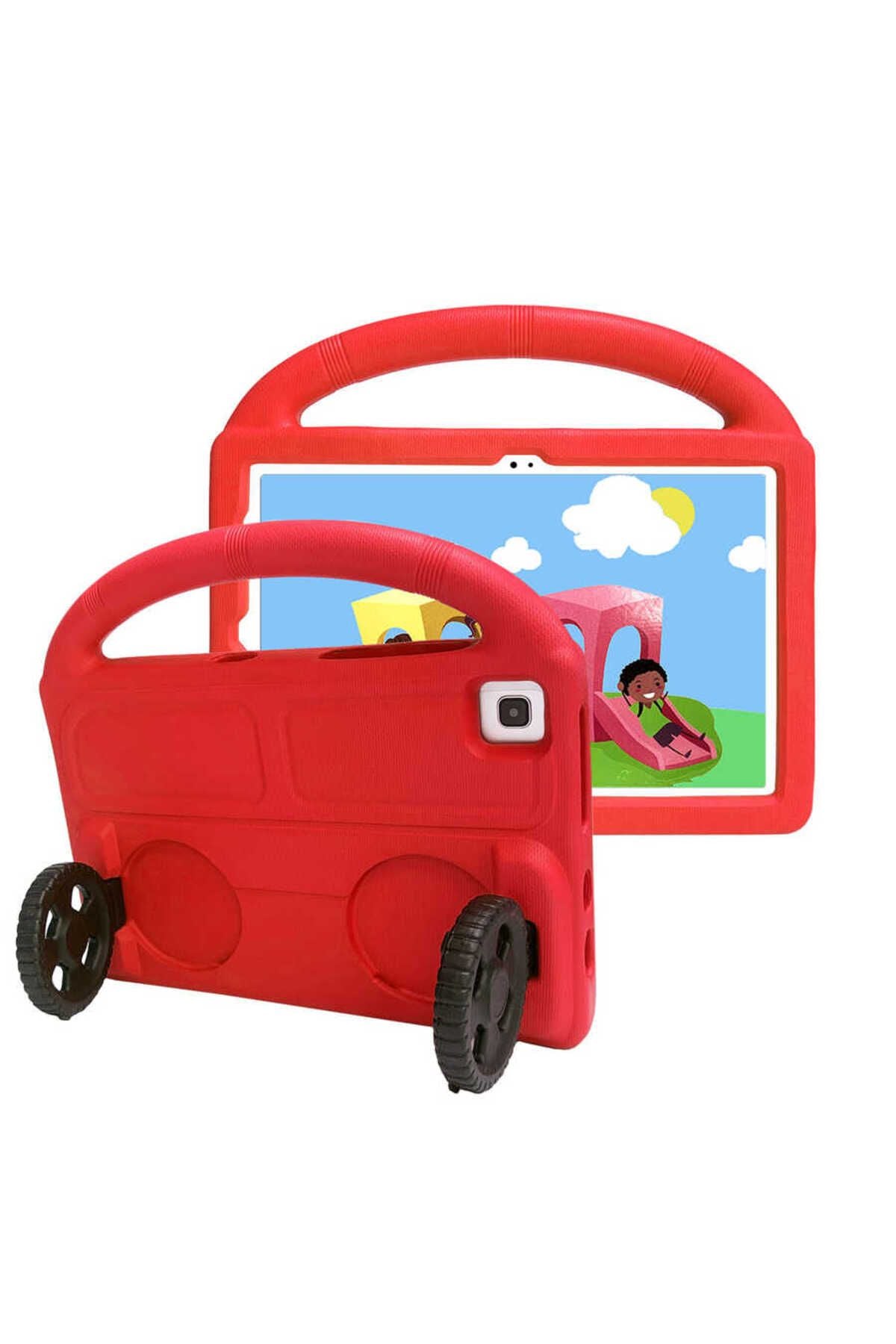 Galaxy T720 Tab S5E Uyumlu Zore Wheel Car Tekerlek Standlı Tablet Eva Silikon Kılıf-Kırmızı