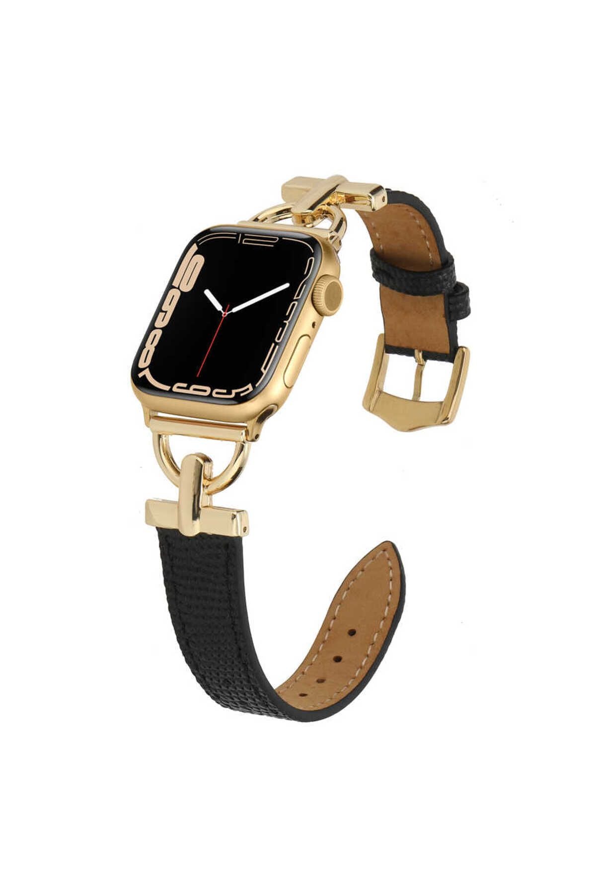 Watch Ultra 49mm Kordon Uyumlu KRD-53 Deri Strap Kayış CLO- Siyah