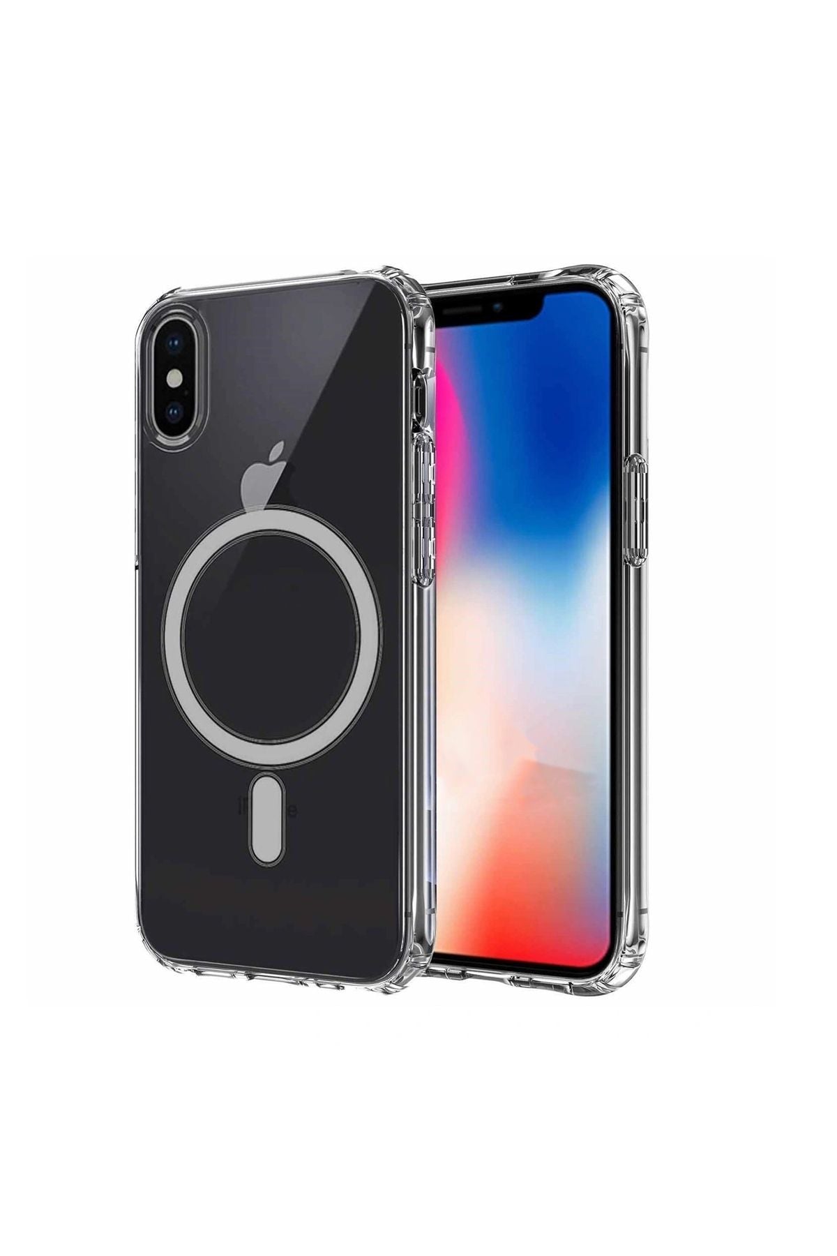 iPhone XS Max 6.5 Kılıf Magsafe Şarj Özellikli Şeffaf Sert PC Zore Embos Kapak - Renksiz