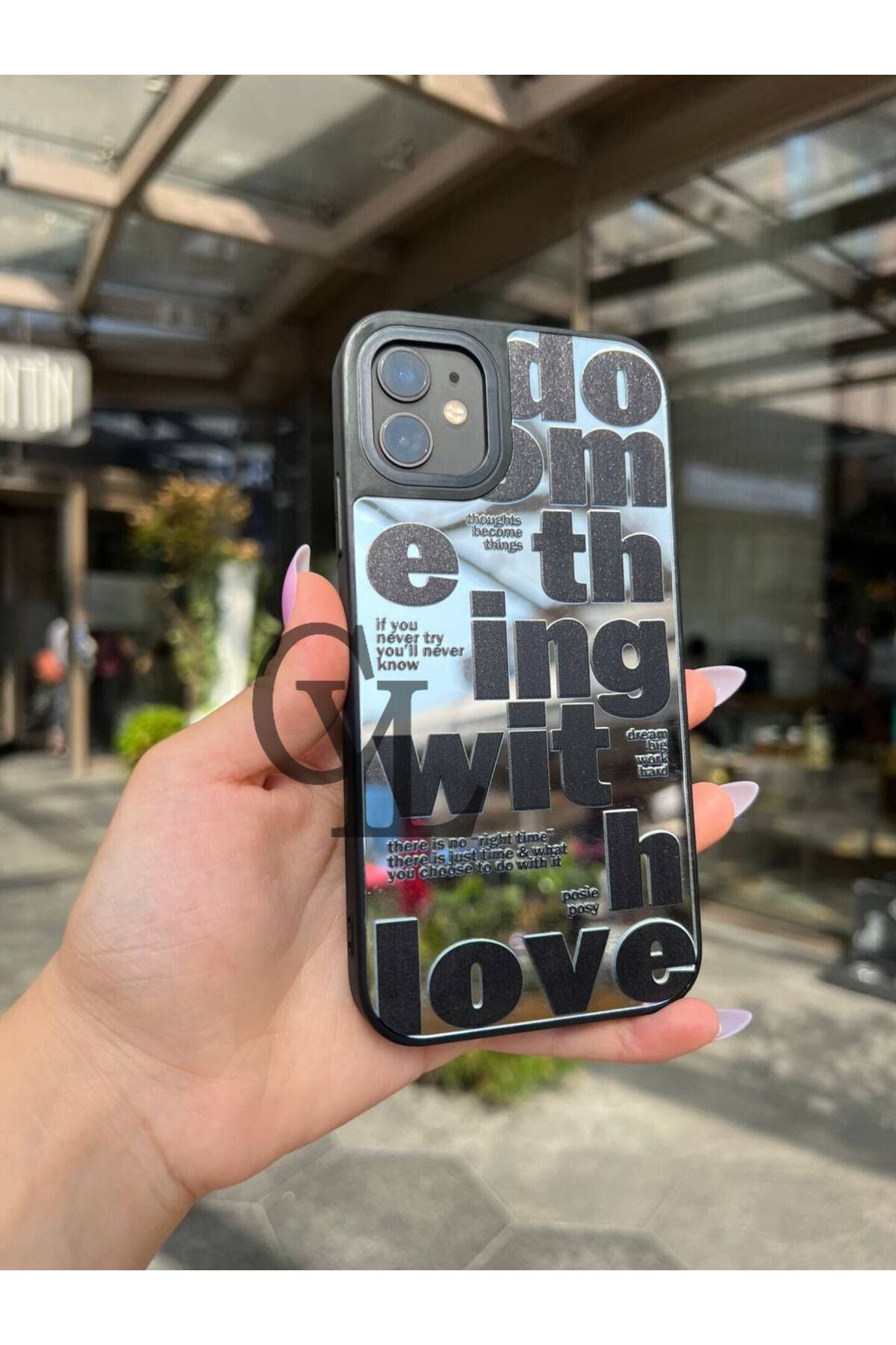 Uyumlu iPhone 8 Plus Kılıf Aynalı Love Desenli Kamera Korumalı Parlak Zore Mirror Kapak