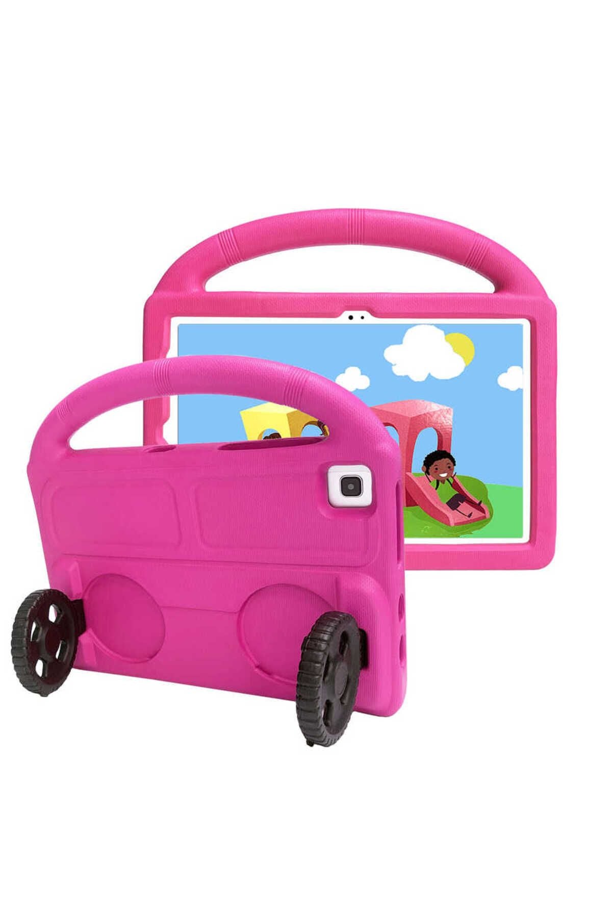 Galaxy Tab A7 10.4 T500 2020 Zore Wheel Car Tekerlek Standlı Tablet Eva Silikon Kılıf - Pembe Koyu