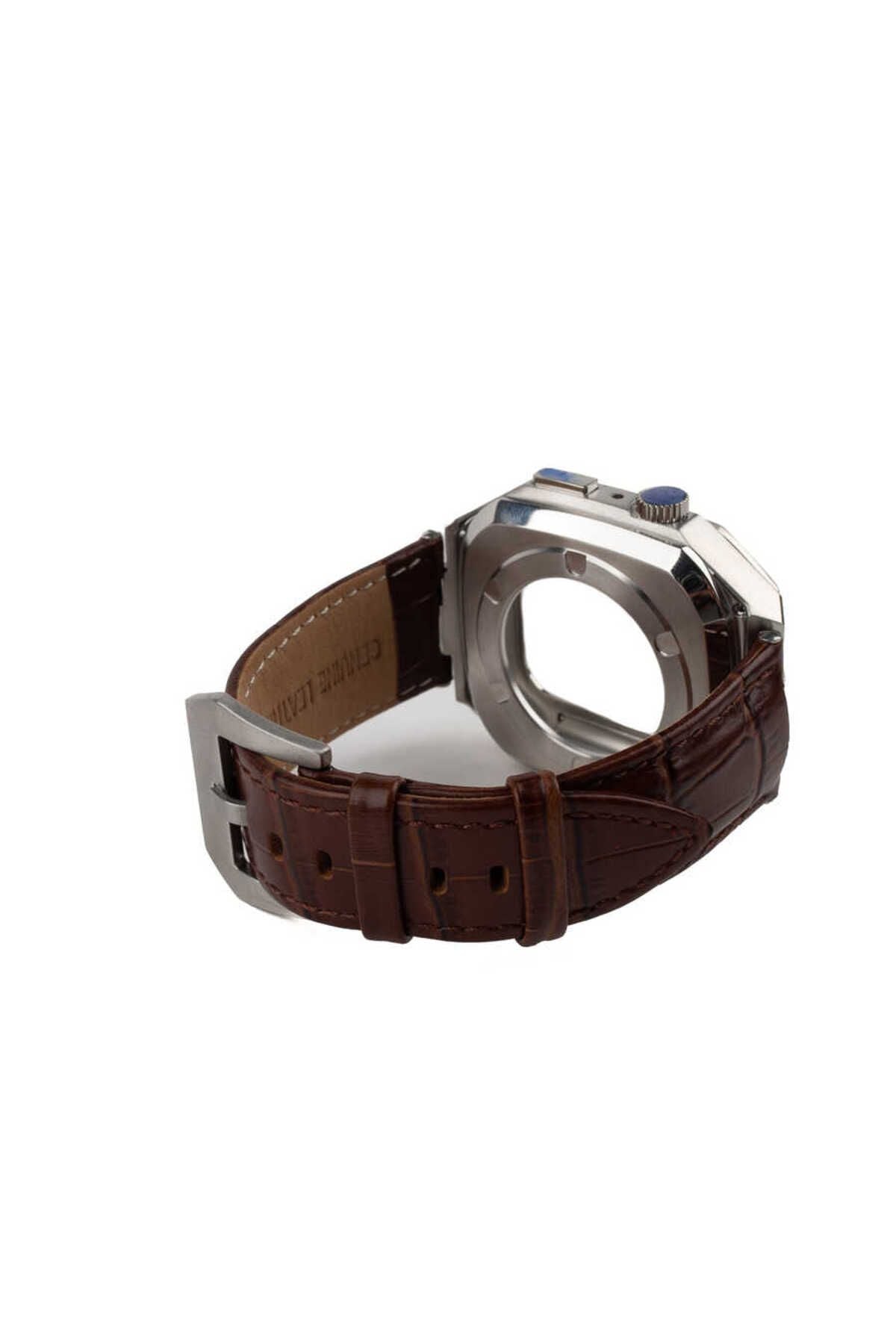 Watch 7 45mm Uyumlu KRD-67 Zore Kordon-Kahverengi-Gümüş