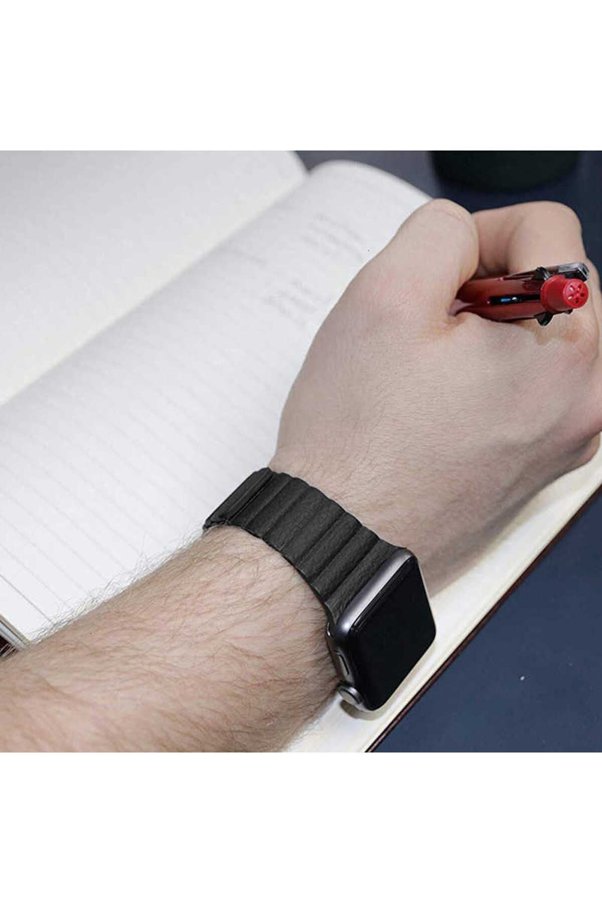 Watch Ultra 49mm Kordon Uyumlu KRD-09 Deri Lop Strap Kayış CLO- Mavi