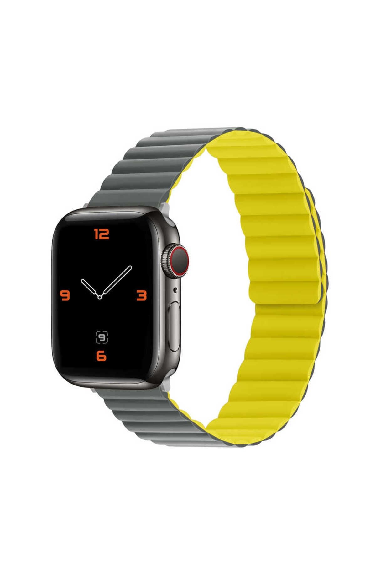 Watch Ultra 49mm Kordon Uyumlu KRD-52 Strap Kayış CLO- Gri-Turuncu