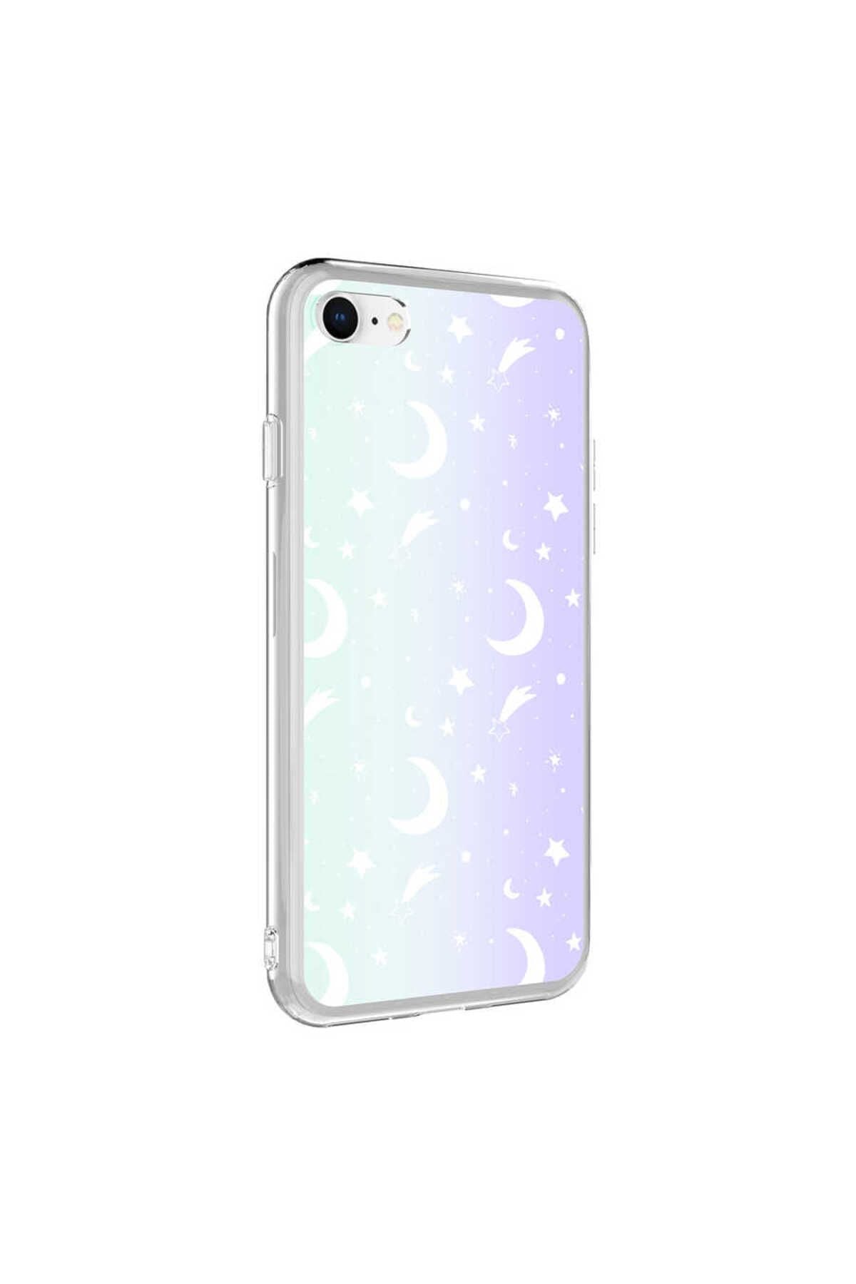 iPhone SE 2020 Kılıf Zore M-Blue Desenli Kapak - Moon No4