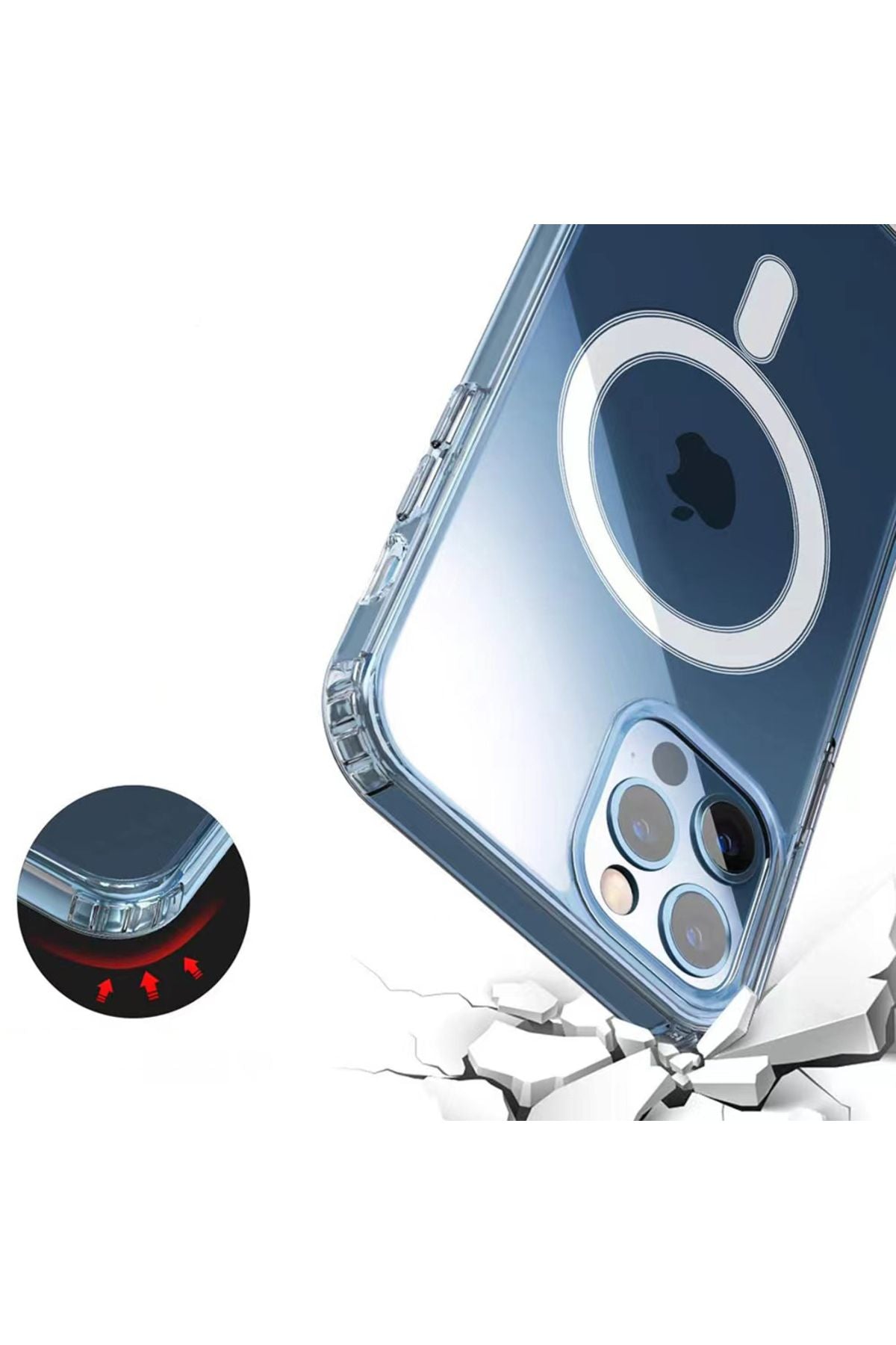 iPhone XS Max 6.5 Kılıf Magsafe Şarj Özellikli Şeffaf Sert PC Zore Embos Kapak - Renksiz