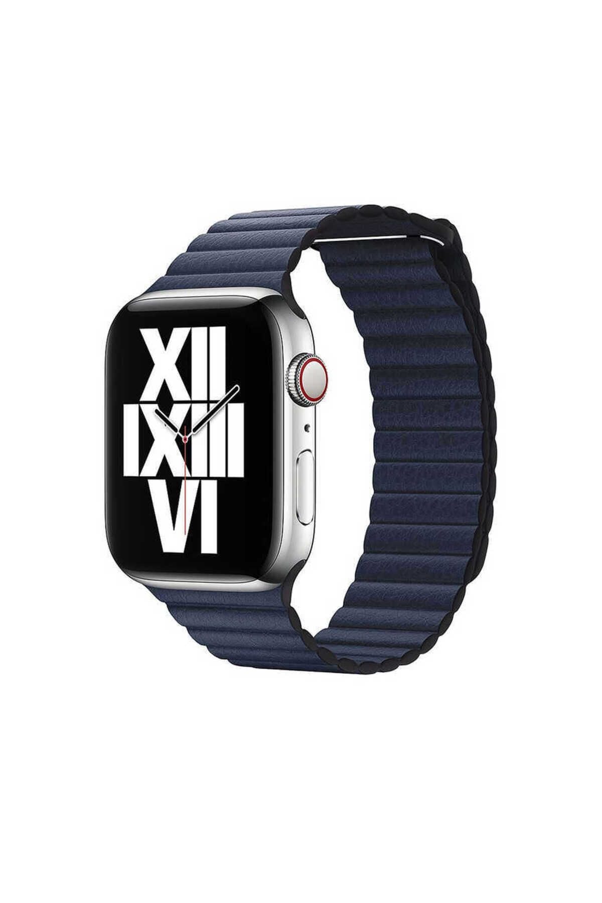Watch Ultra 49mm Kordon Uyumlu KRD-09 Deri Lop Strap Kayış CLO- Mavi