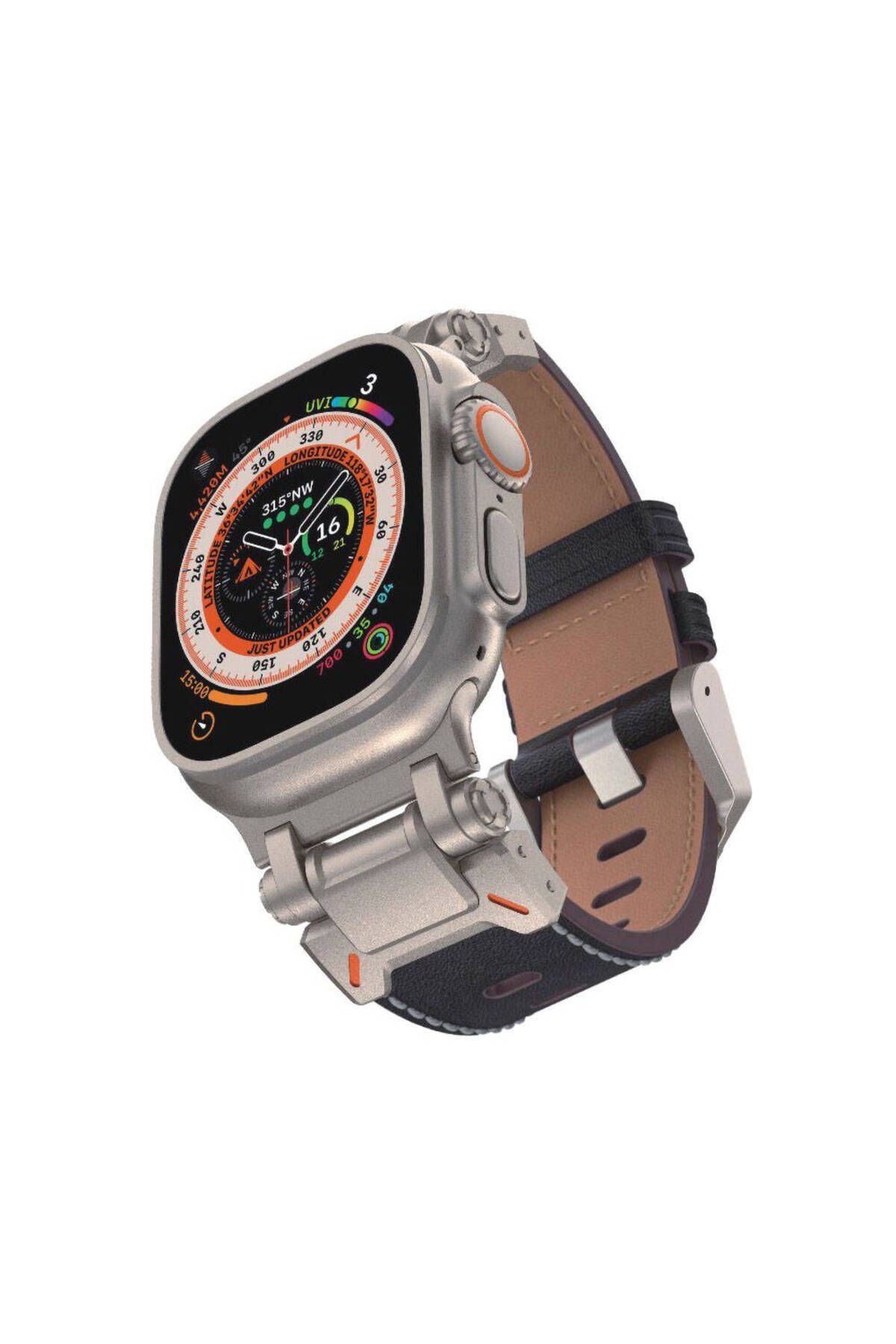 Watch 7 45mm CLO- KRD-114 Metal Başlıklı Suni Deri Kordon-Koyu Kahve
