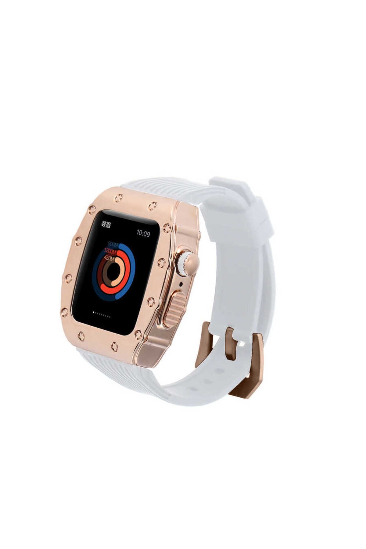 Watch 44mm Uyumlu KRD-65 Zore Kordon-Beyaz-Rose Gold