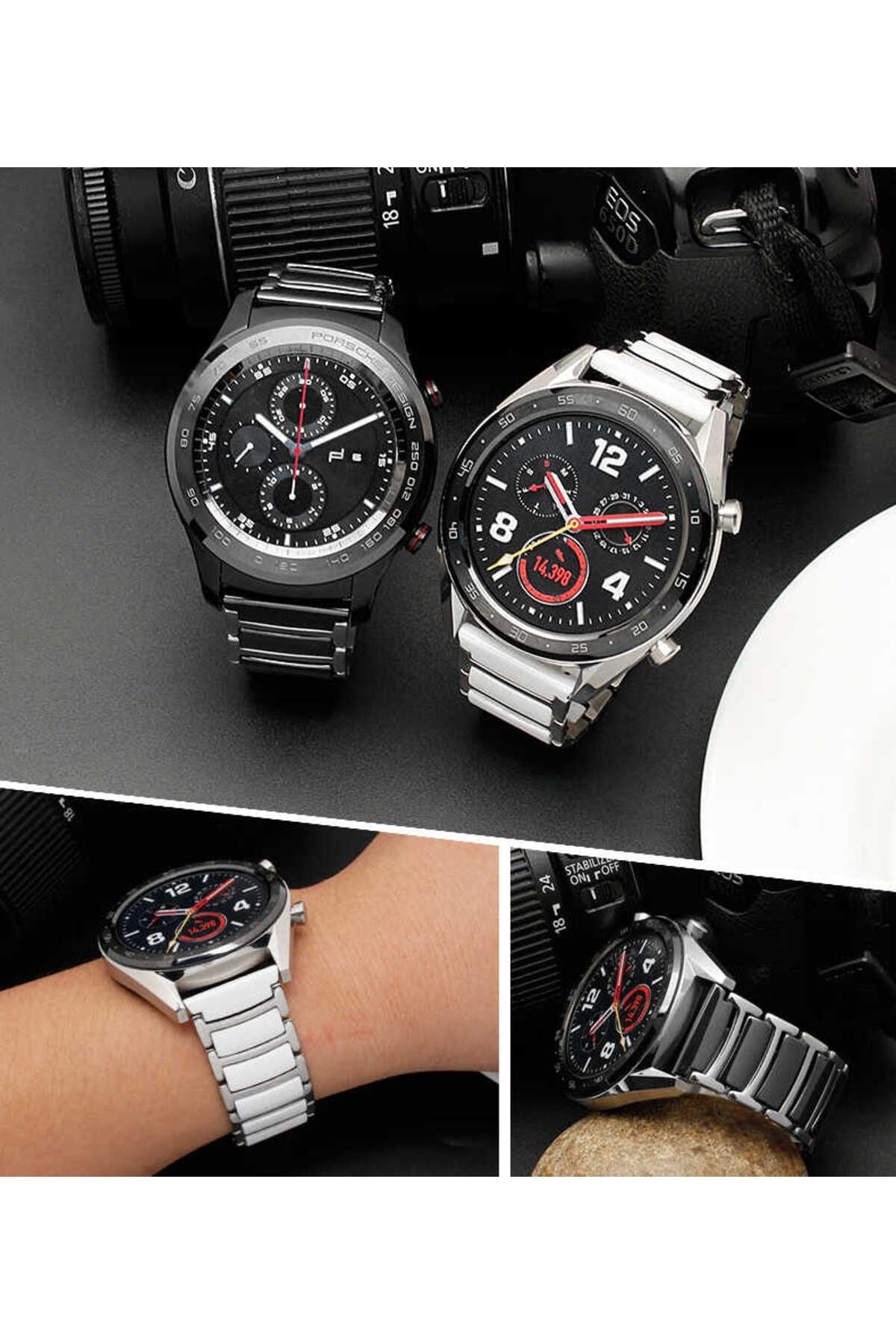 Galaxy Watch 46mm (22mm) Seramik Metal Zore Kordon-Beyaz-Gold