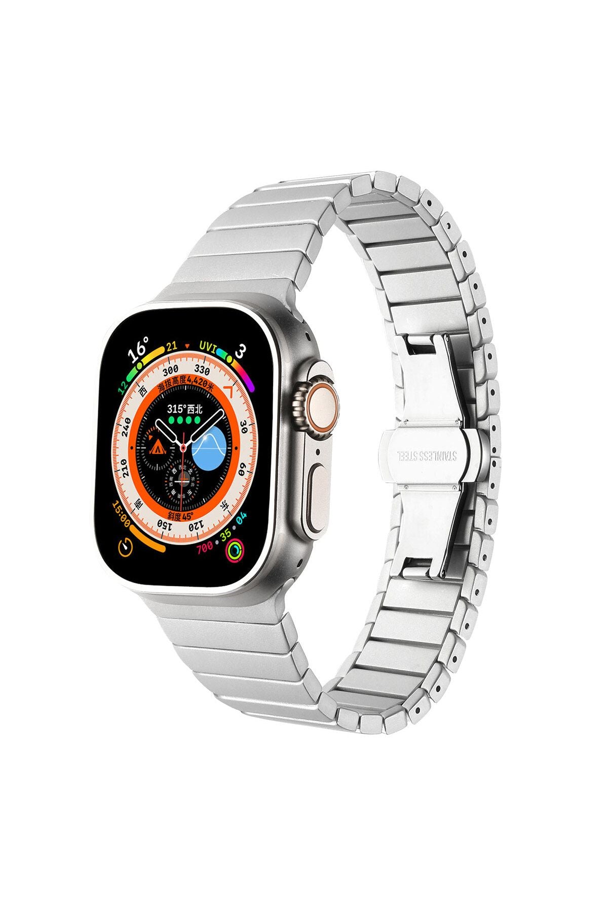 Watch Ultra 49mm Kordon Uyumlu KRD-79 Metal Strap Kayış CLO- Gri