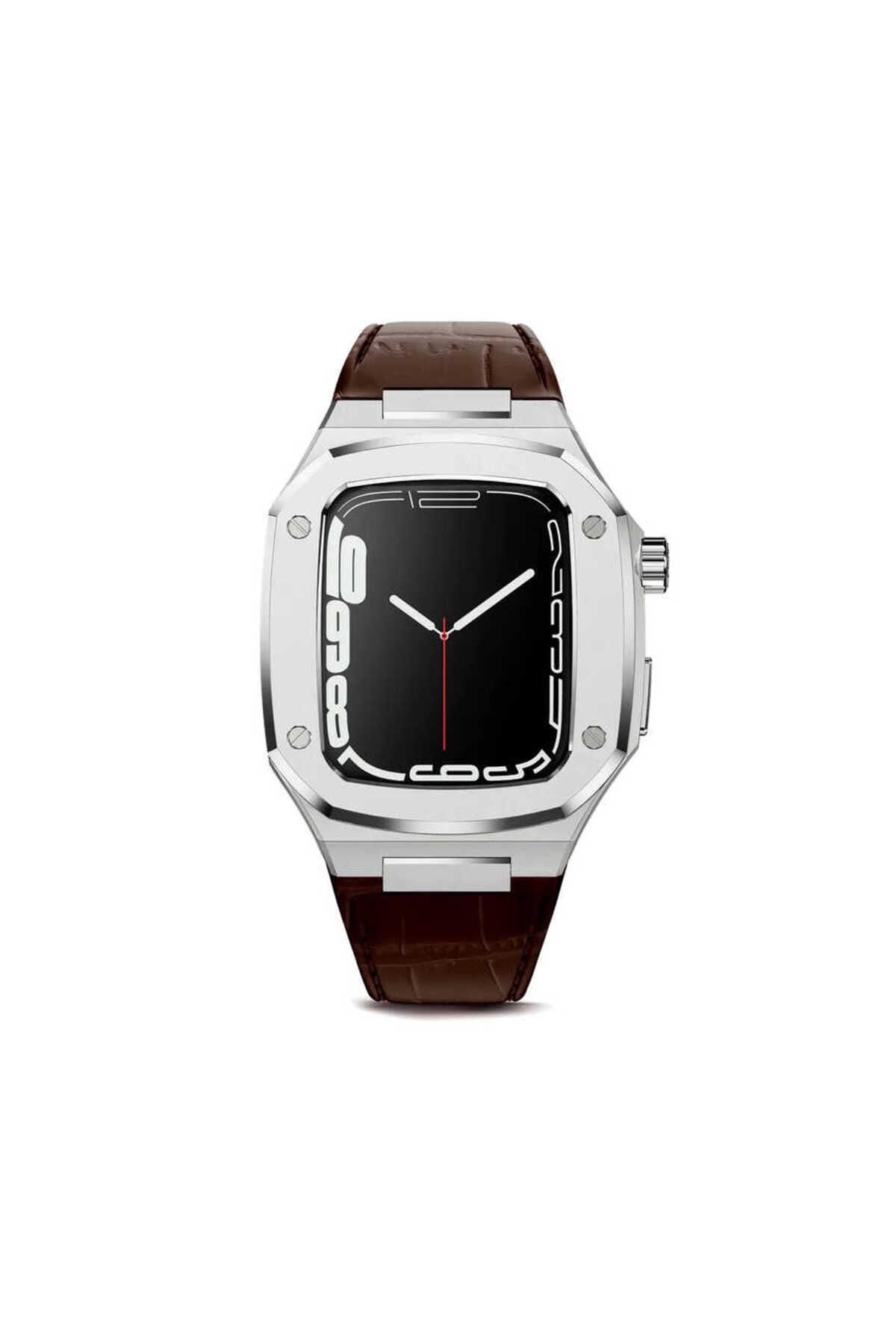 Watch 7 45mm Uyumlu KRD-67 Zore Kordon-Kahverengi-Gümüş