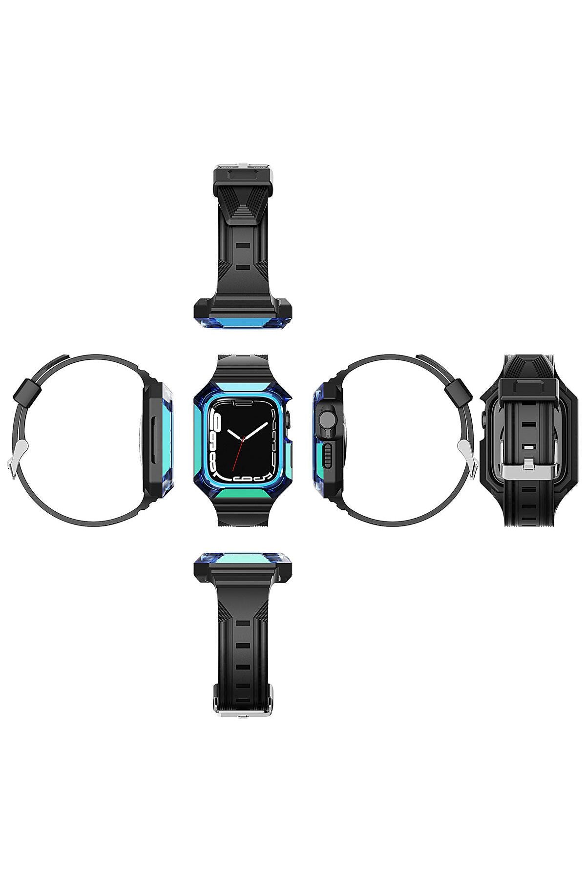 Watch 7 45mm Uyumlu KRD-88 Sert PC Kasa Koruyuculu Uyumlu Zore Kordon-Siyah