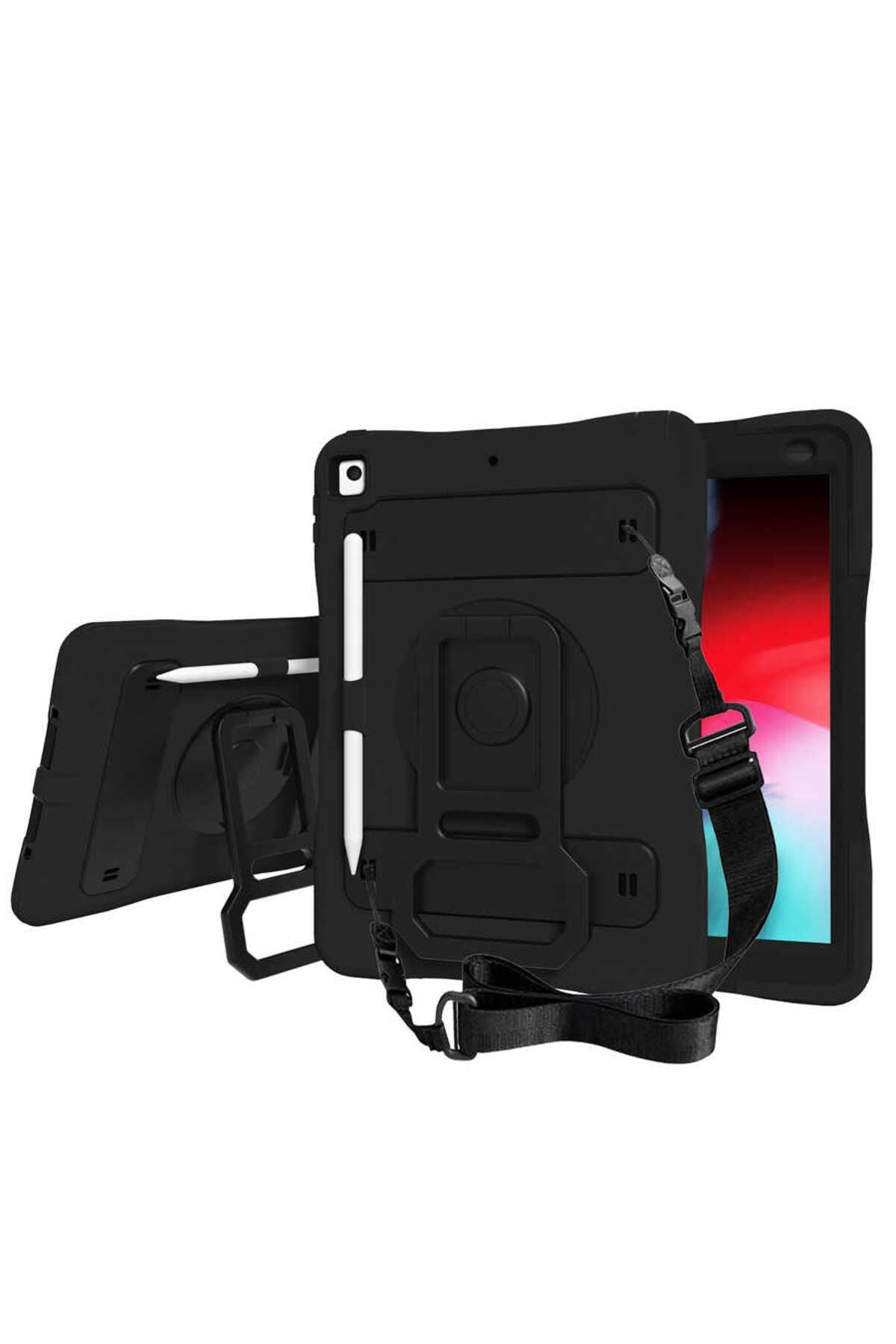 iPad 10.2 2021 (9.Nesil) TQR Yeni Nesil Kalem Bölmeli Defender Tablet Silikon - Siyah