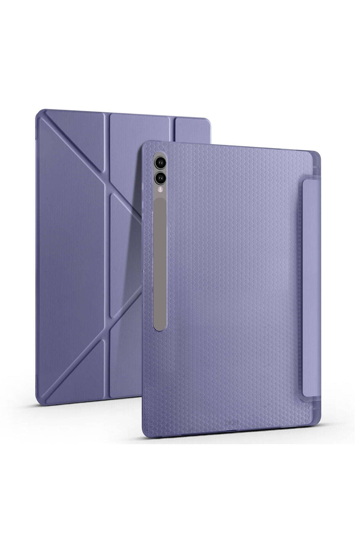 Galaxy Tab S9 Ultra Kılıf  Uyumlu Zore Tri Folding Kalem Bölmeli Standlı Kılıf-Mor