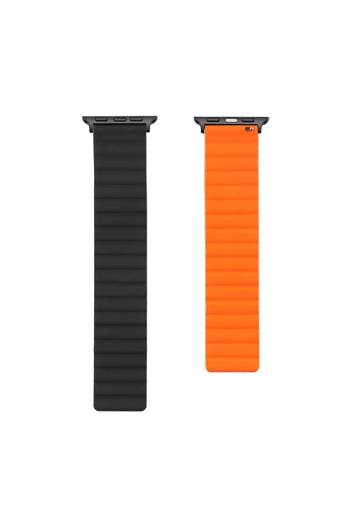 Watch Ultra 49mm Kordon Uyumlu KRD-52 Strap Kayış CLO- Gri-Turuncu