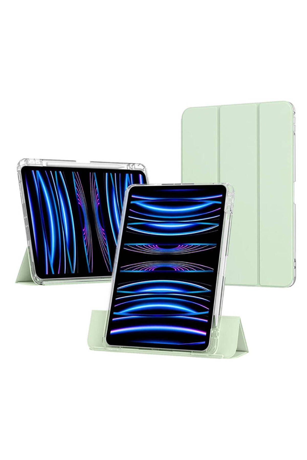 iPad Air 13 2024 Kılıf Magnetik Ayrılabilen AiHTTgli Uyumlu Zore Sliding Tablet Kılıfı-Açık Yeşil