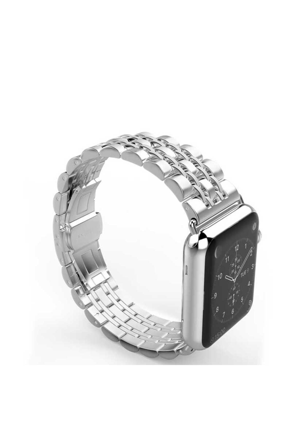 Watch Ultra 49mm Kordon Uyumlu KRD-14 Metal Strap Kayış CLO- Gümüş