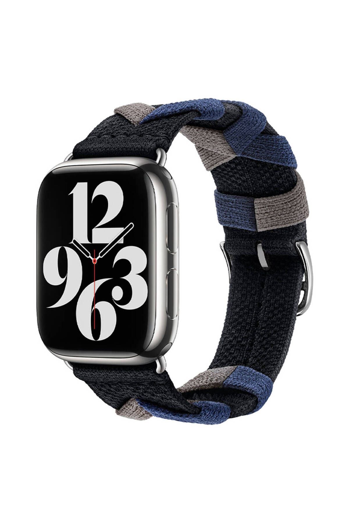 Watch 44mm Uyumlu CLO- KRD-97 Sarmal Örgü Tasarımlı Kordon-Koyu Siyah