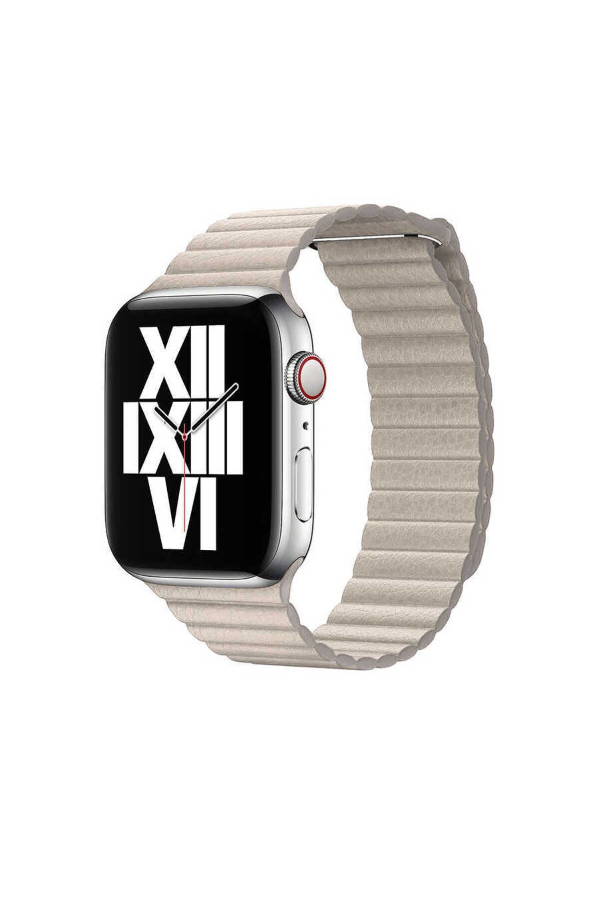 Watch Ultra 49mm Kordon Uyumlu KRD-09 Deri Lop Strap Kayış CLO- Gold