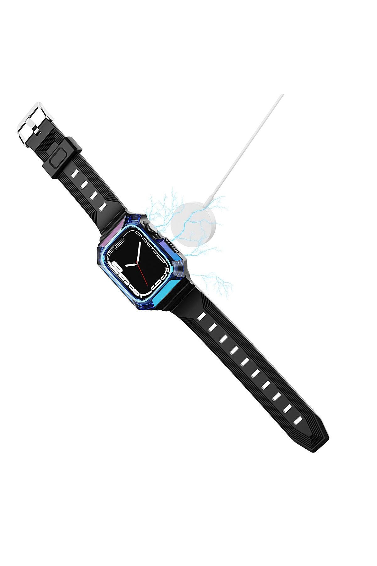 Watch 7 45mm Uyumlu KRD-88 Sert PC Kasa Koruyuculu Uyumlu Zore Kordon-Siyah