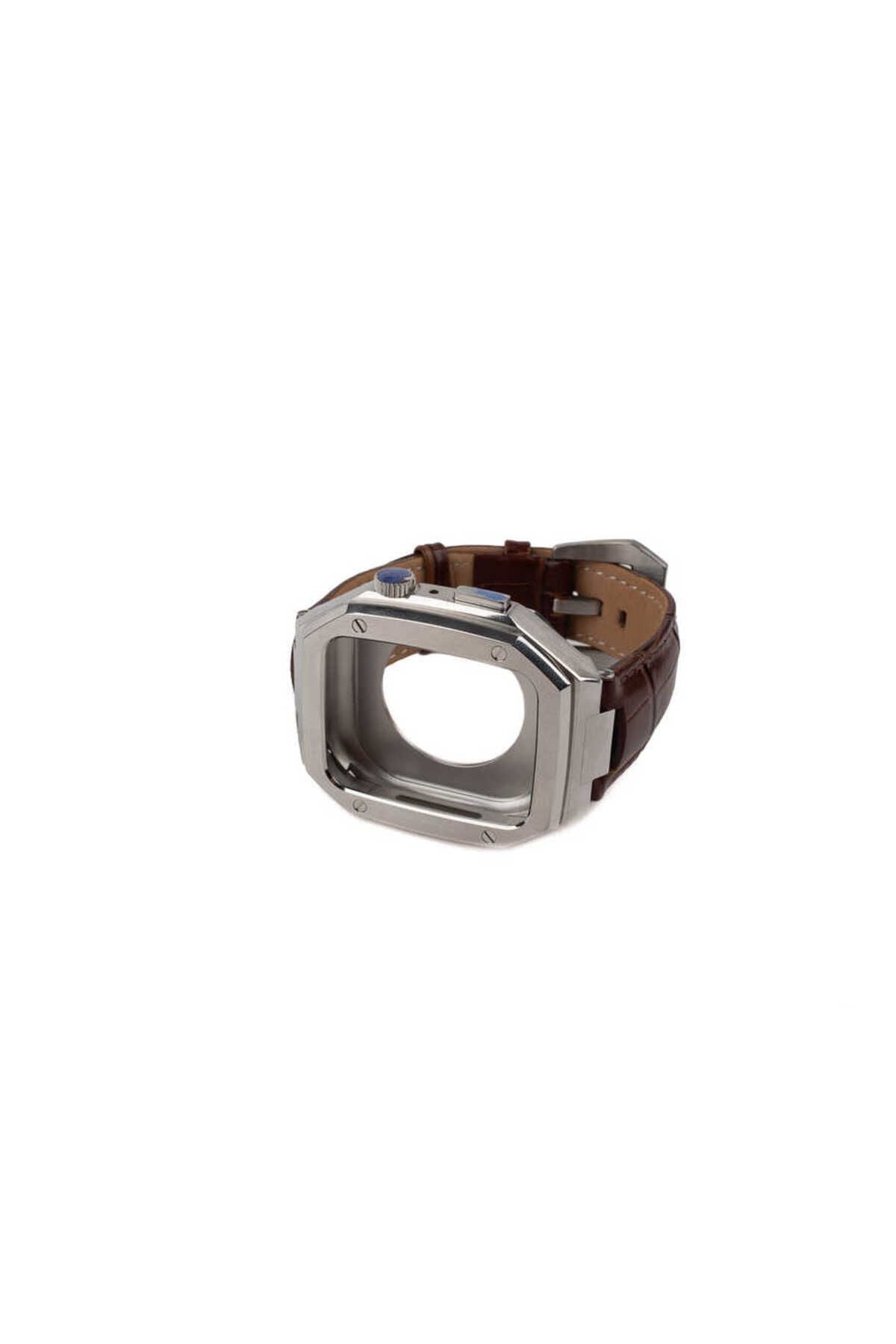 Watch 7 45mm Uyumlu KRD-67 Zore Kordon-Kahverengi-Gümüş