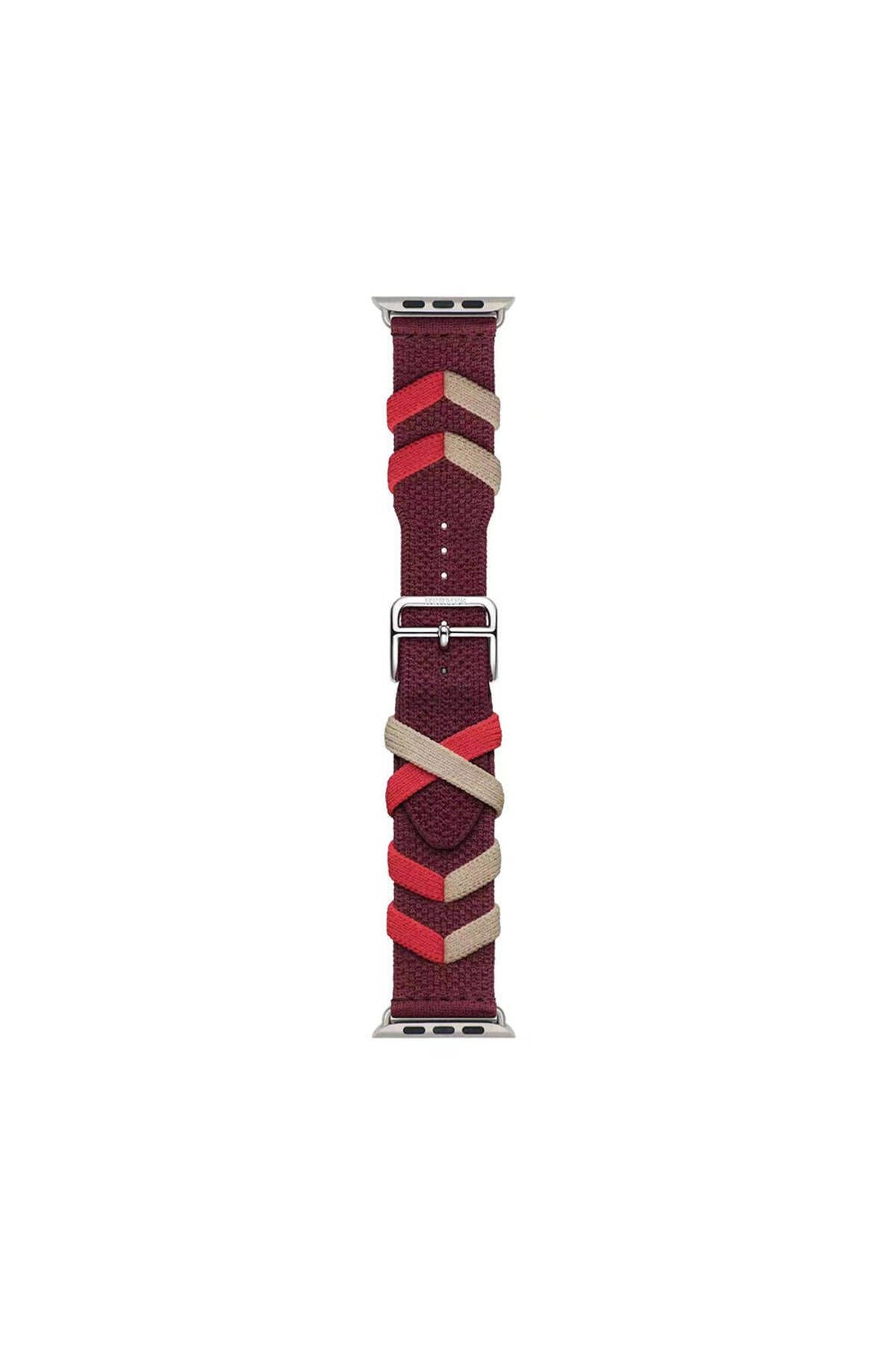 Watch 7 45mm Uyumlu CLO- KRD-97 Sarmal Örgü Tasarımlı Kordon-Kırmızı
