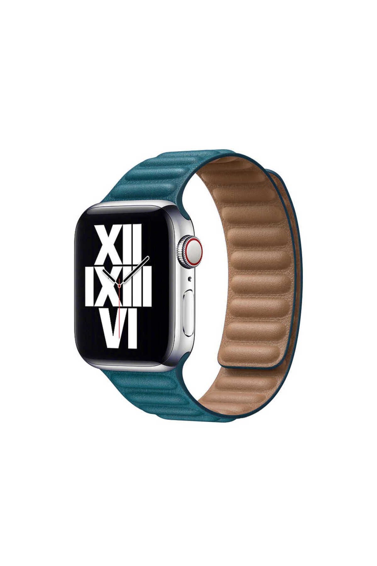 Watch Ultra 49mm Kordon Uyumlu KRD-34 Deri Strap Kayış CLO- Lacivert