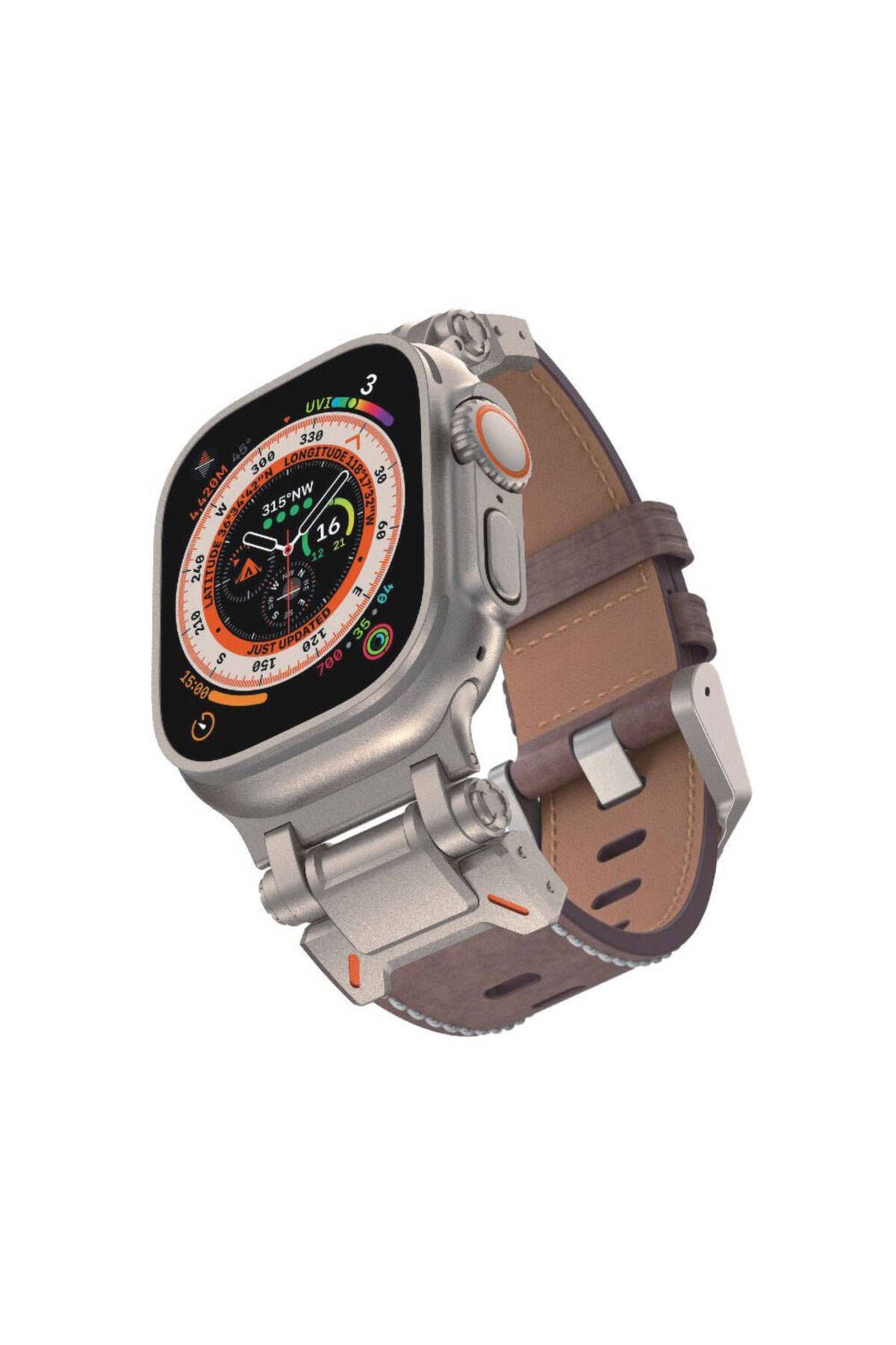 Watch 7 45mm CLO- KRD-114 Metal Başlıklı Suni Deri Kordon-Koyu Kahve