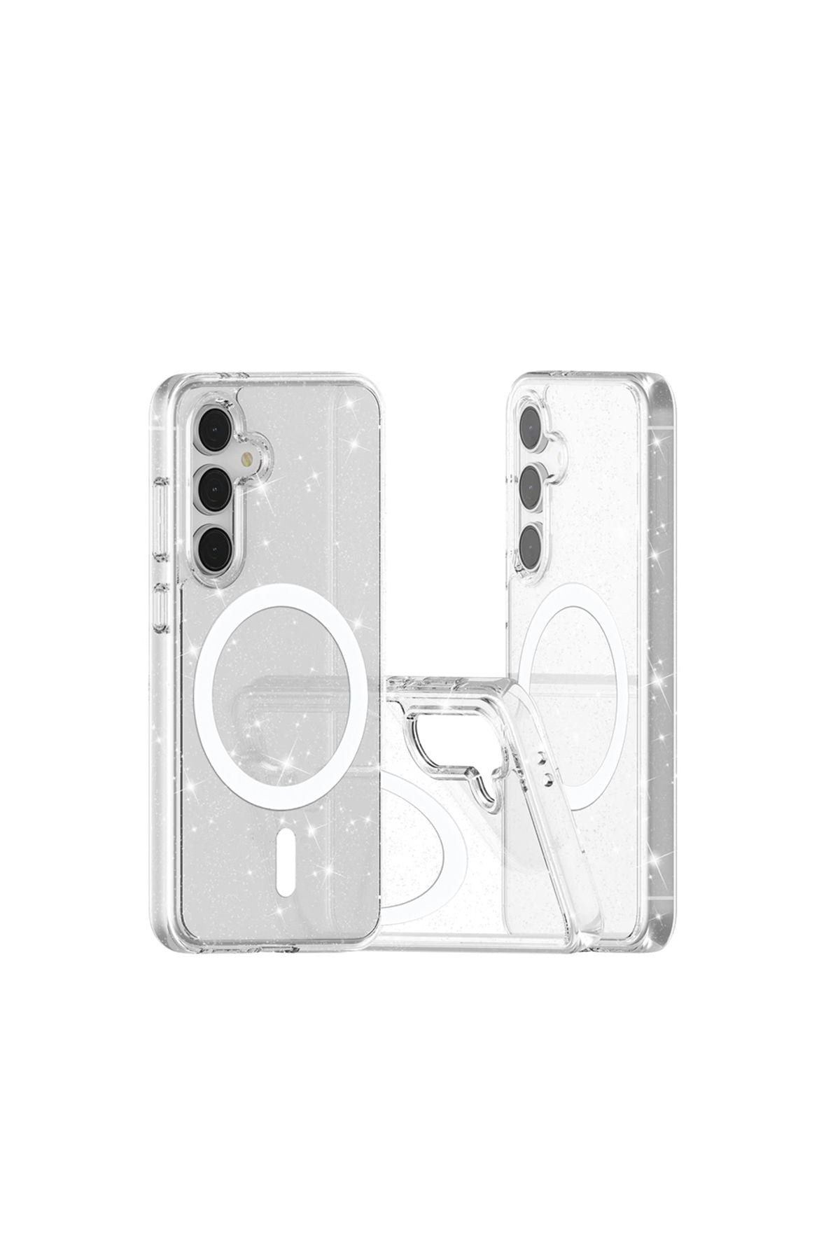 Galaxy S24 FE Kılıf Magsafe Şarj Özellikli Parlayan Simli Saydam Renkli Zore Allstar Kapak - Şeffaf