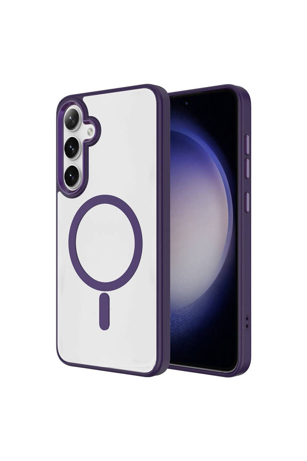 Galaxy S24 Kılıf Magsafe Şarj Özellikli TQR Krom Magsafe Silikon Kapak - Sierra Mavi