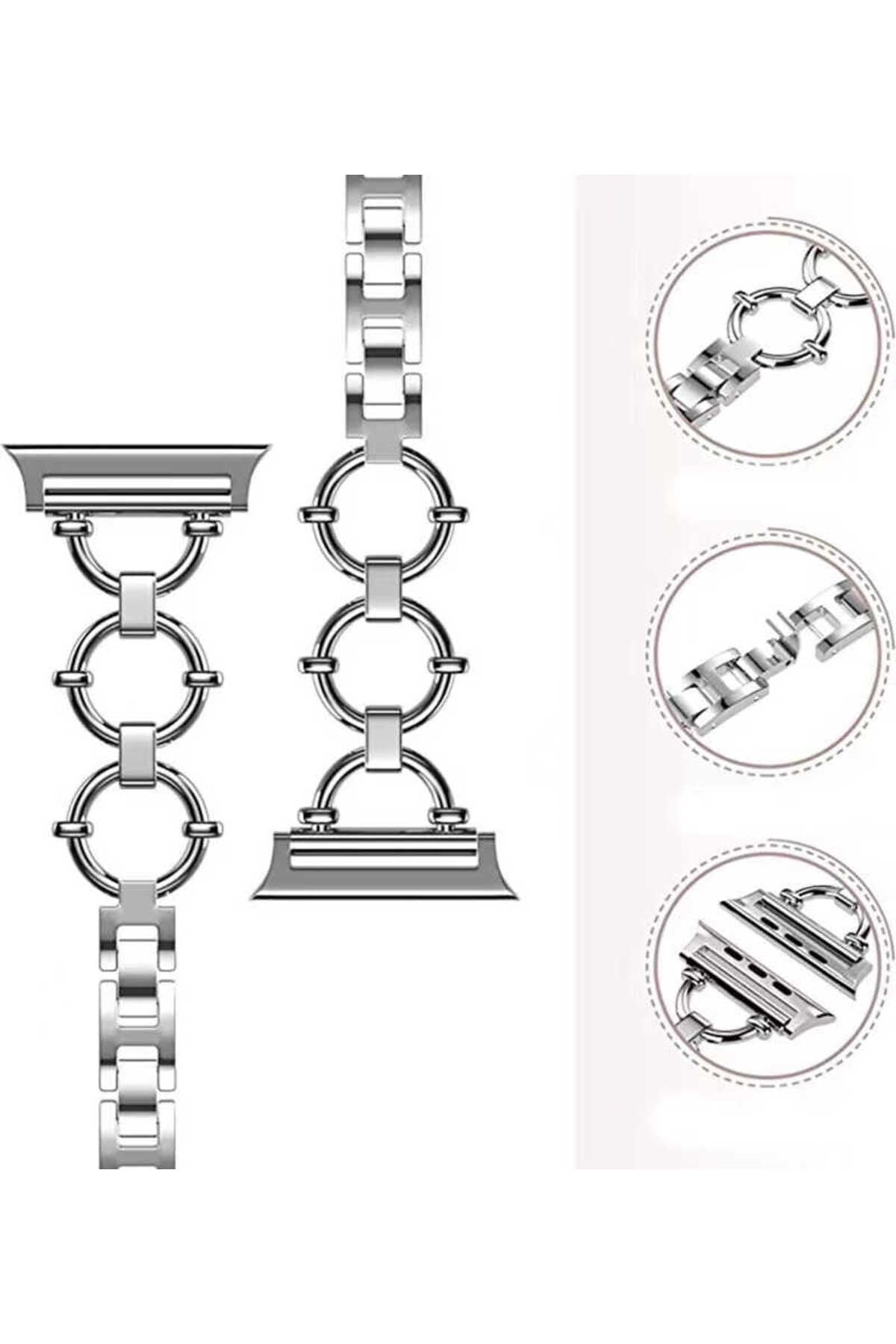 Watch Ultra 49mm Kordon Uyumlu KRD-56 Metal Strap Kayış CLO- Gümüş