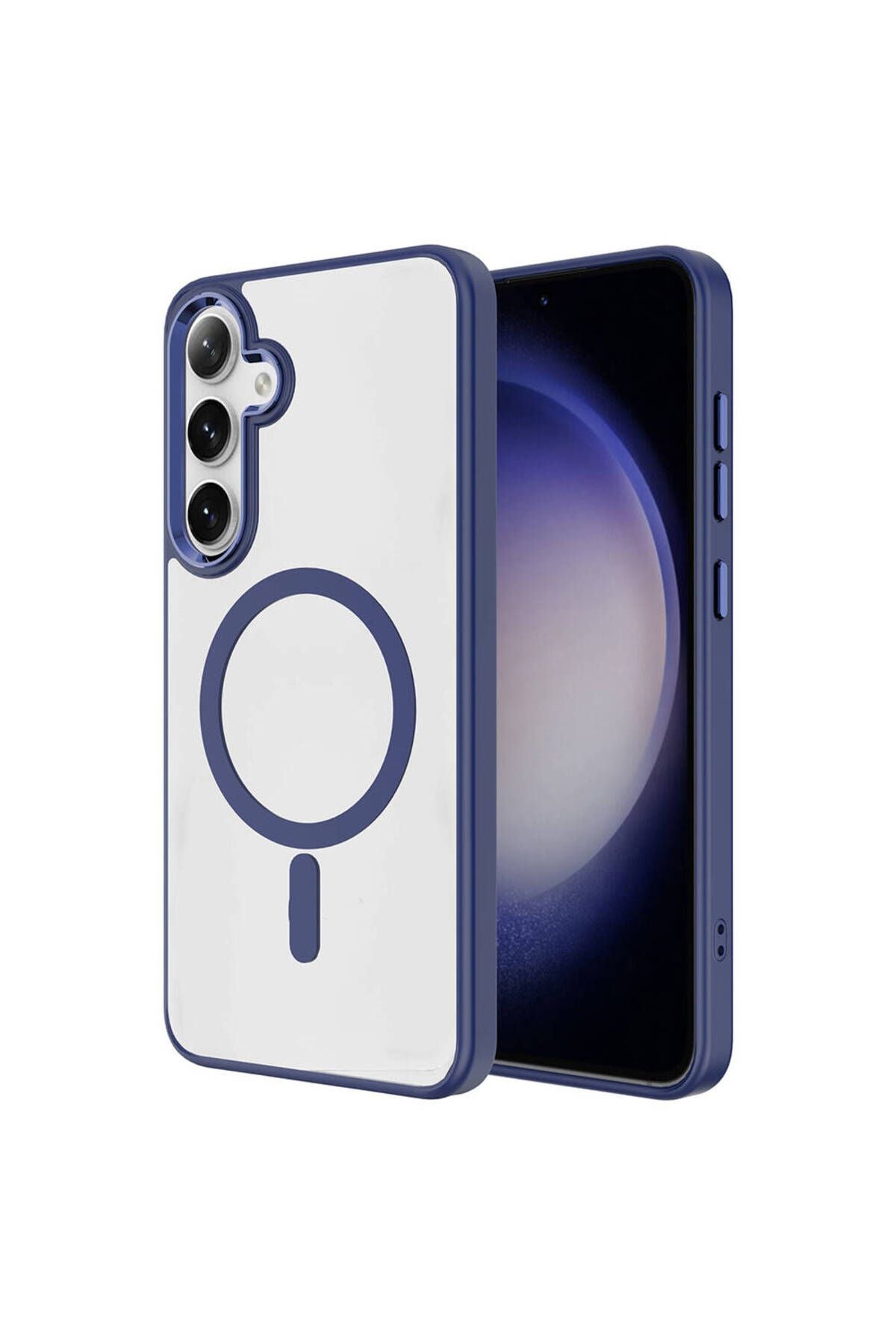 Galaxy S24 Kılıf Magsafe Şarj Özellikli Zore Krom Magsafe Silikon Kapak - Sierra Mavi