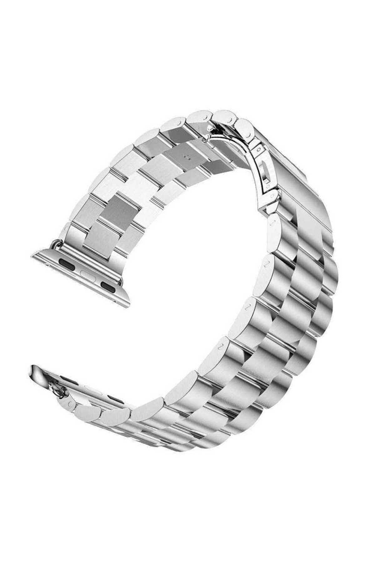 Watch Ultra 49mm Kordon Uyumlu KRD-04 Metal Strap Kayış CLO- Gümüş