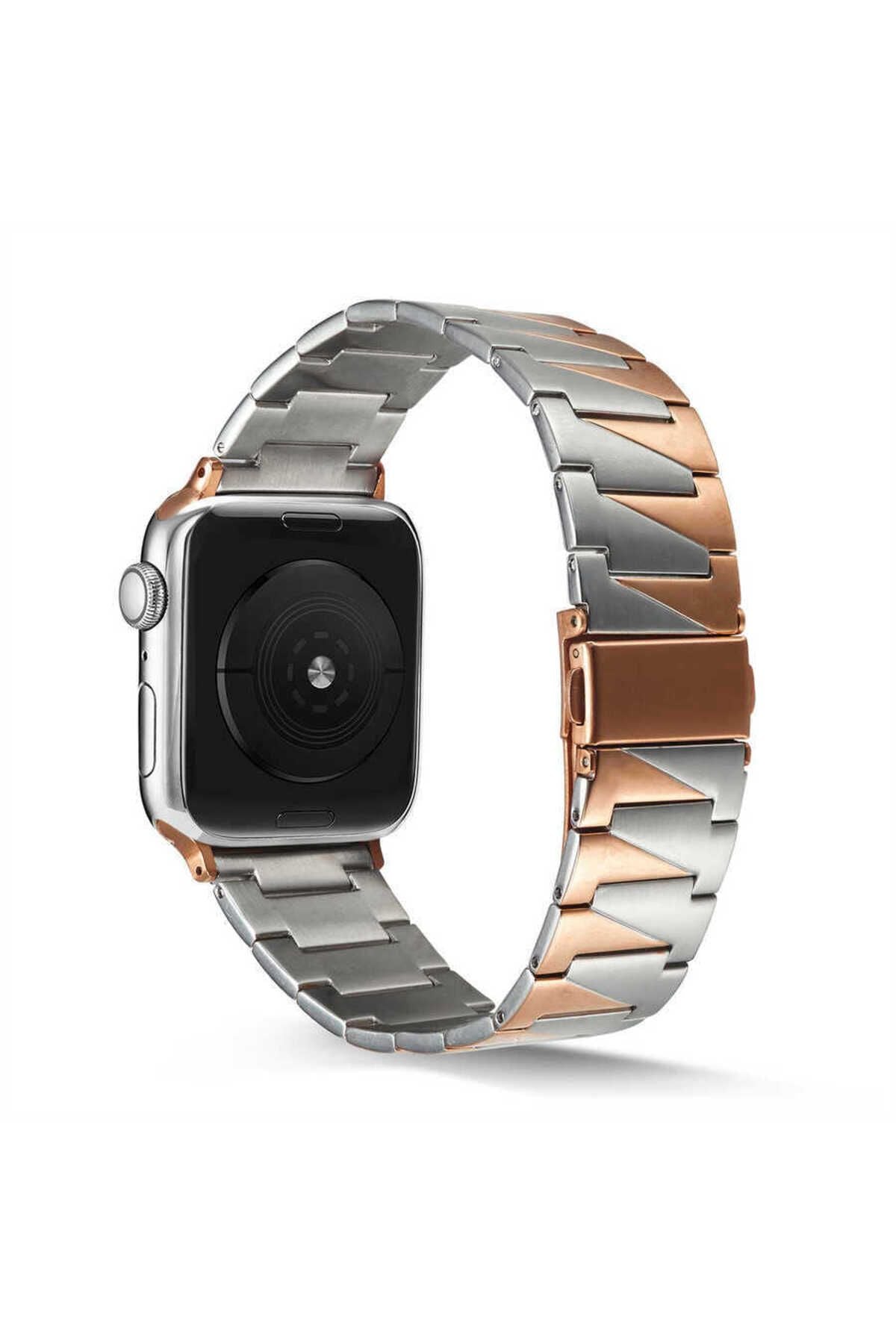 Watch Ultra 49mm Kordon Uyumlu KRD-48 Metal Strap Kayış CLO- Rose Gold