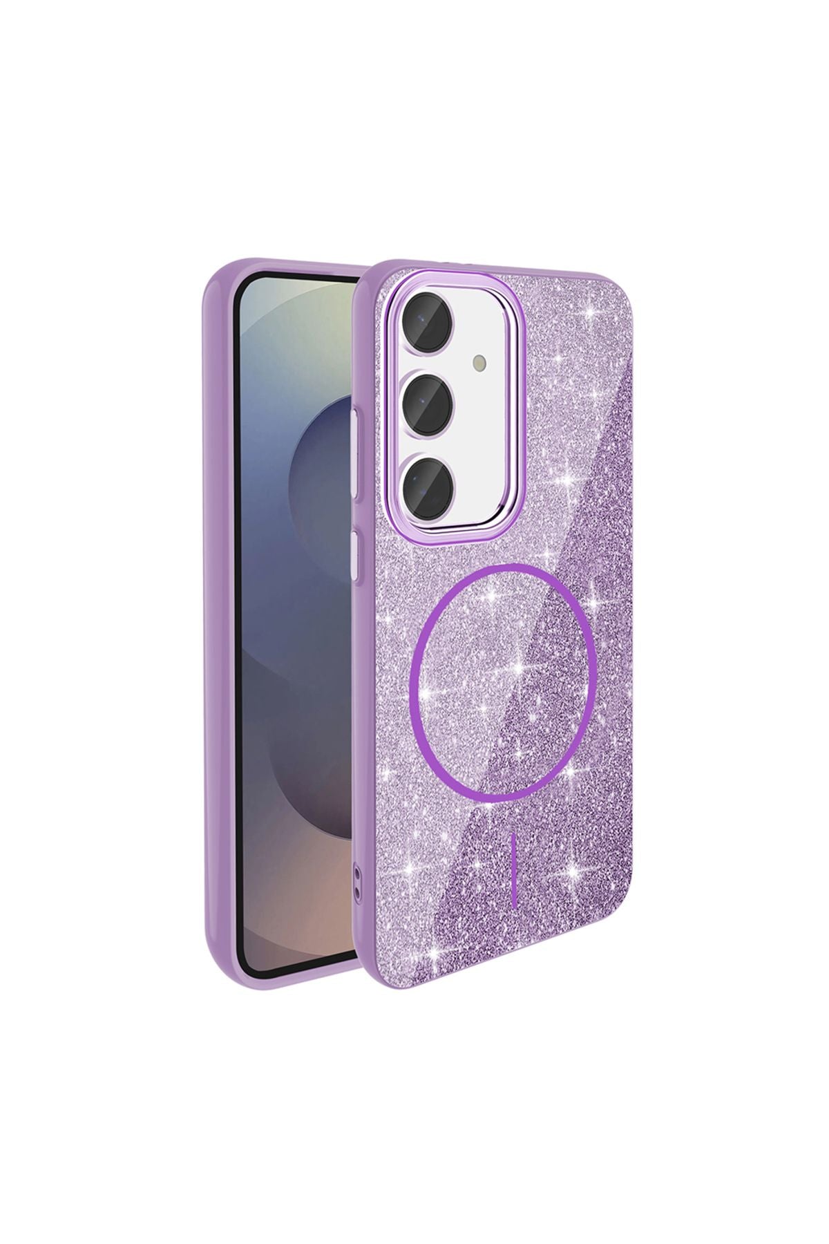 Galaxy S24 FE Kılıf Magsafe Şarj Özellikli Parlayan Simli Zore Okso Kapak - Siyah