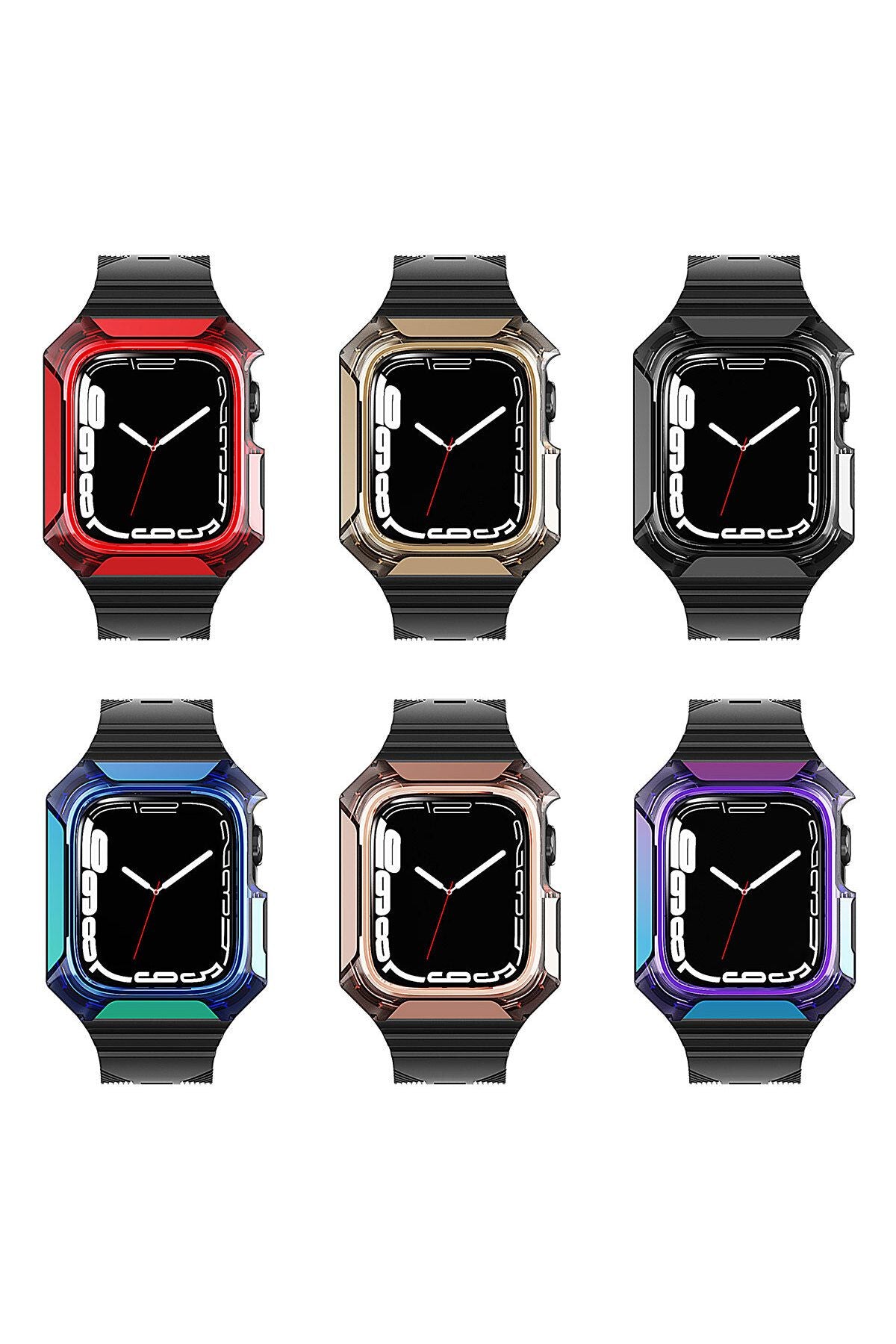 Watch 7 45mm Uyumlu KRD-88 Sert PC Kasa Koruyuculu Uyumlu Zore Kordon-Siyah