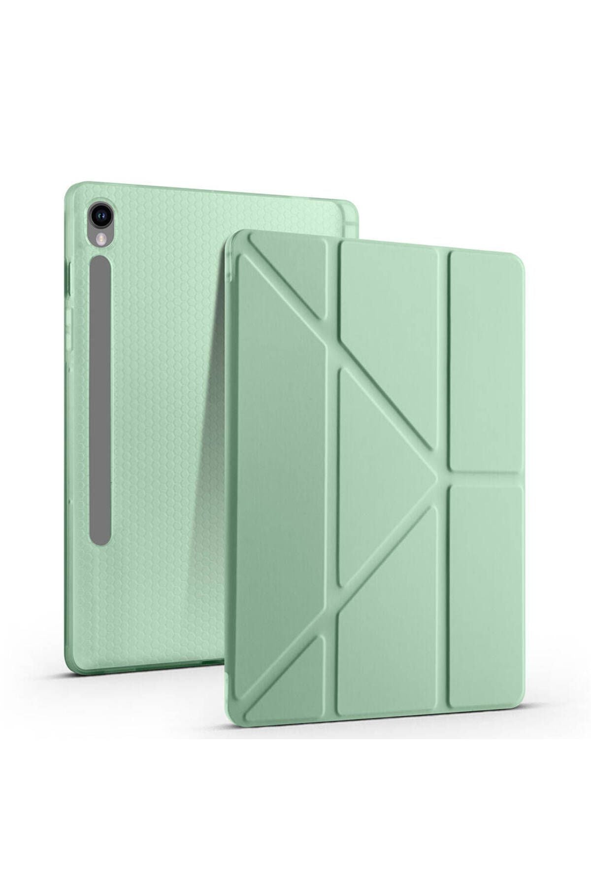 Galaxy Tab S9 Kılıf  Uyumlu Zore Tri Folding Kalem Bölmeli Standlı Kılıf-Rose Gold