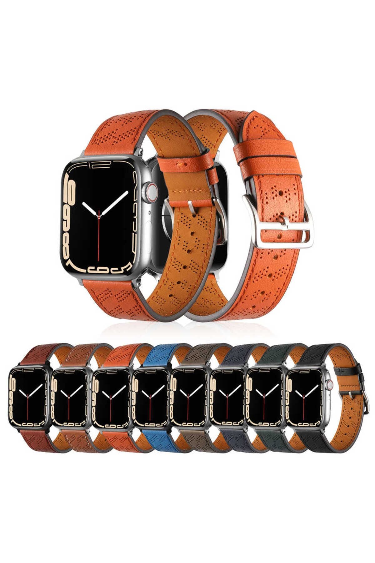 Watch Ultra 49mm Uyumlu KRD-76 PU Deri Kordon Strap Kayış CLO- Koyu Yeşil