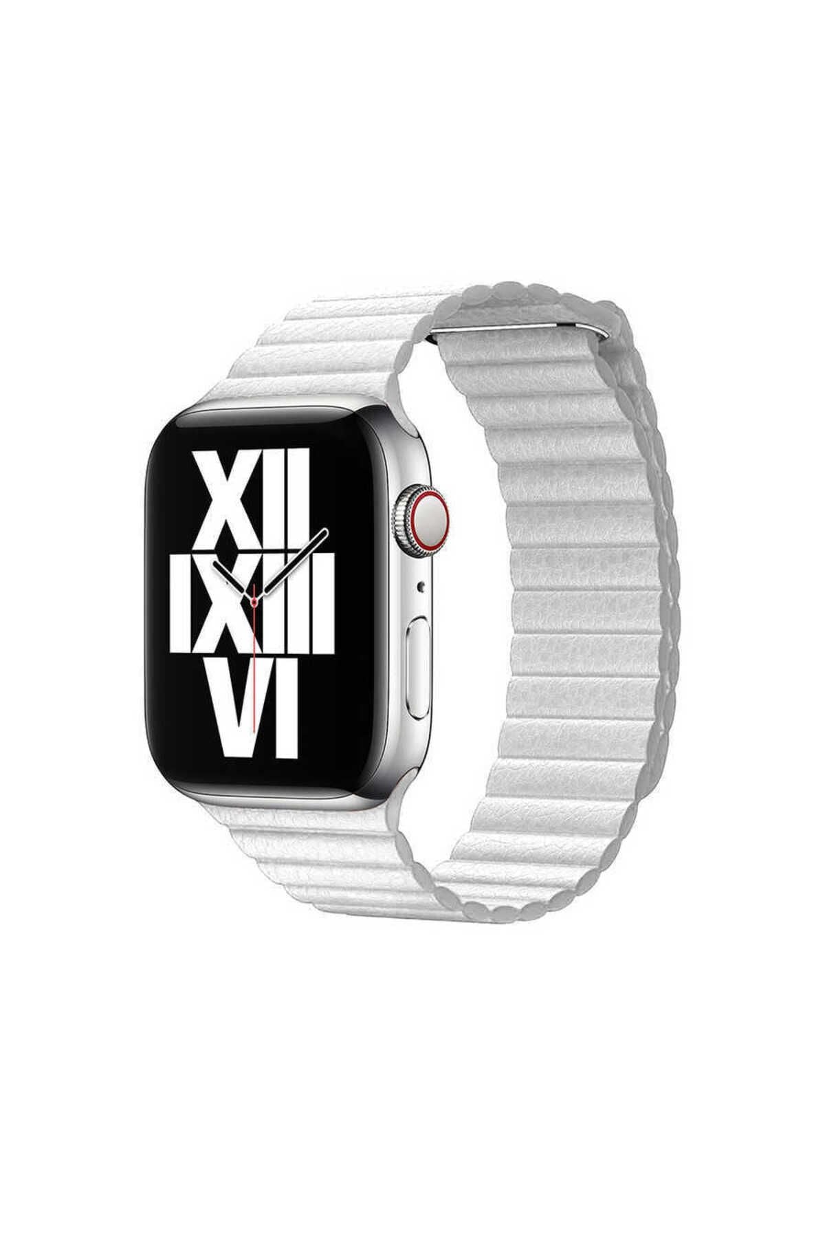 Watch Ultra 49mm Kordon Uyumlu KRD-09 Deri Lop Strap Kayış CLO- Mavi
