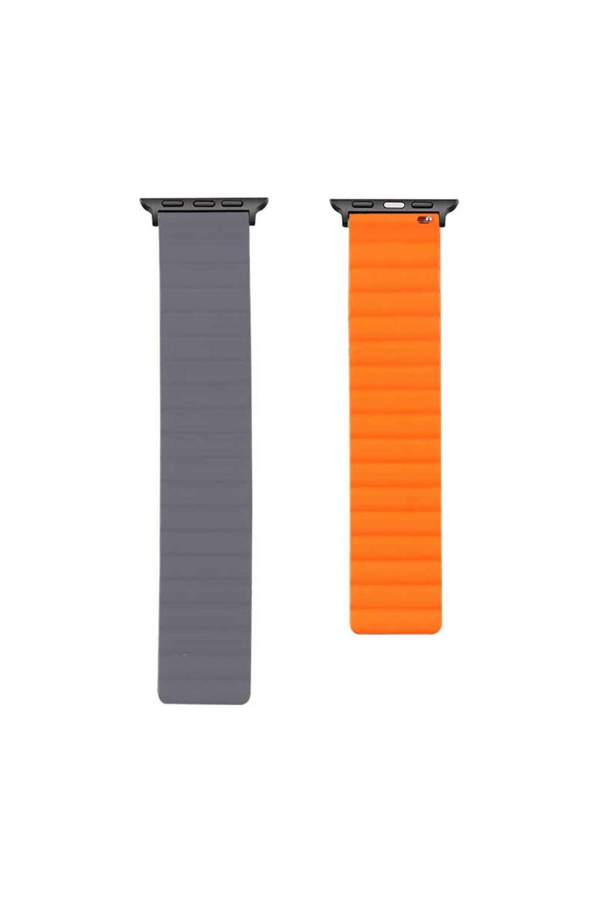 Watch Ultra 49mm Kordon Uyumlu KRD-52 Strap Kayış CLO- Gri-Turuncu