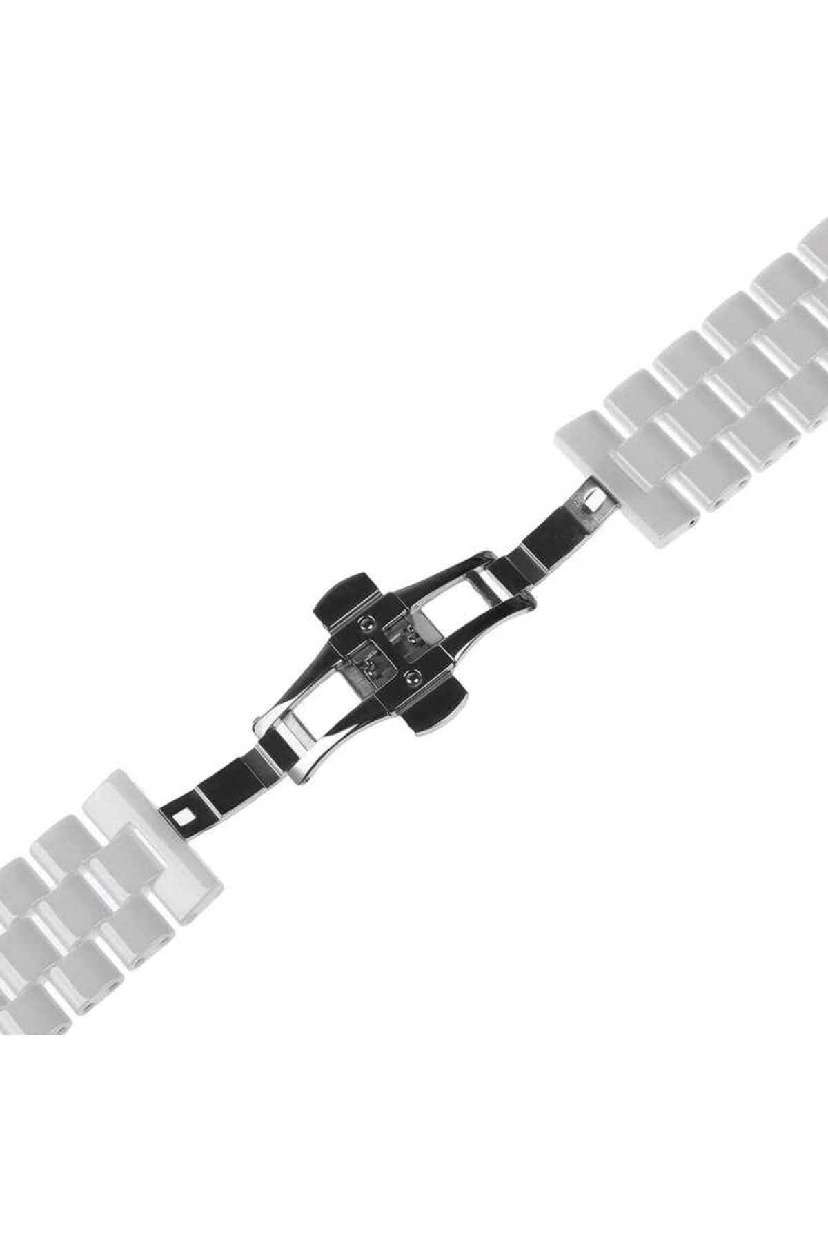 Watch Ultra 49mm Kordon Uyumlu KRD-15 Metal Strap Kayış CLO- Beyaz