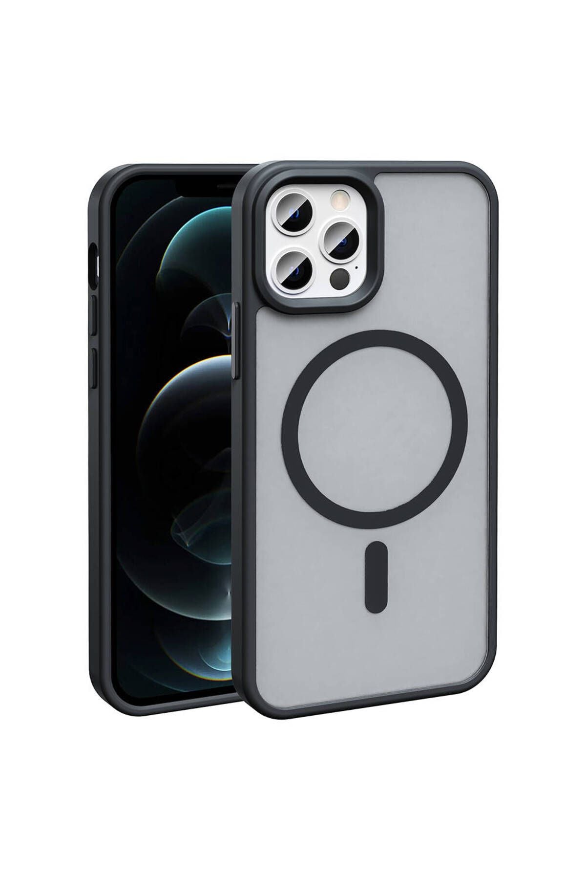 Apple iPhone 13 Pro Max Kılıf Magsafe Şarj Özellikli Mat Arka Yüzey Zore Sio Kapak-Siyah