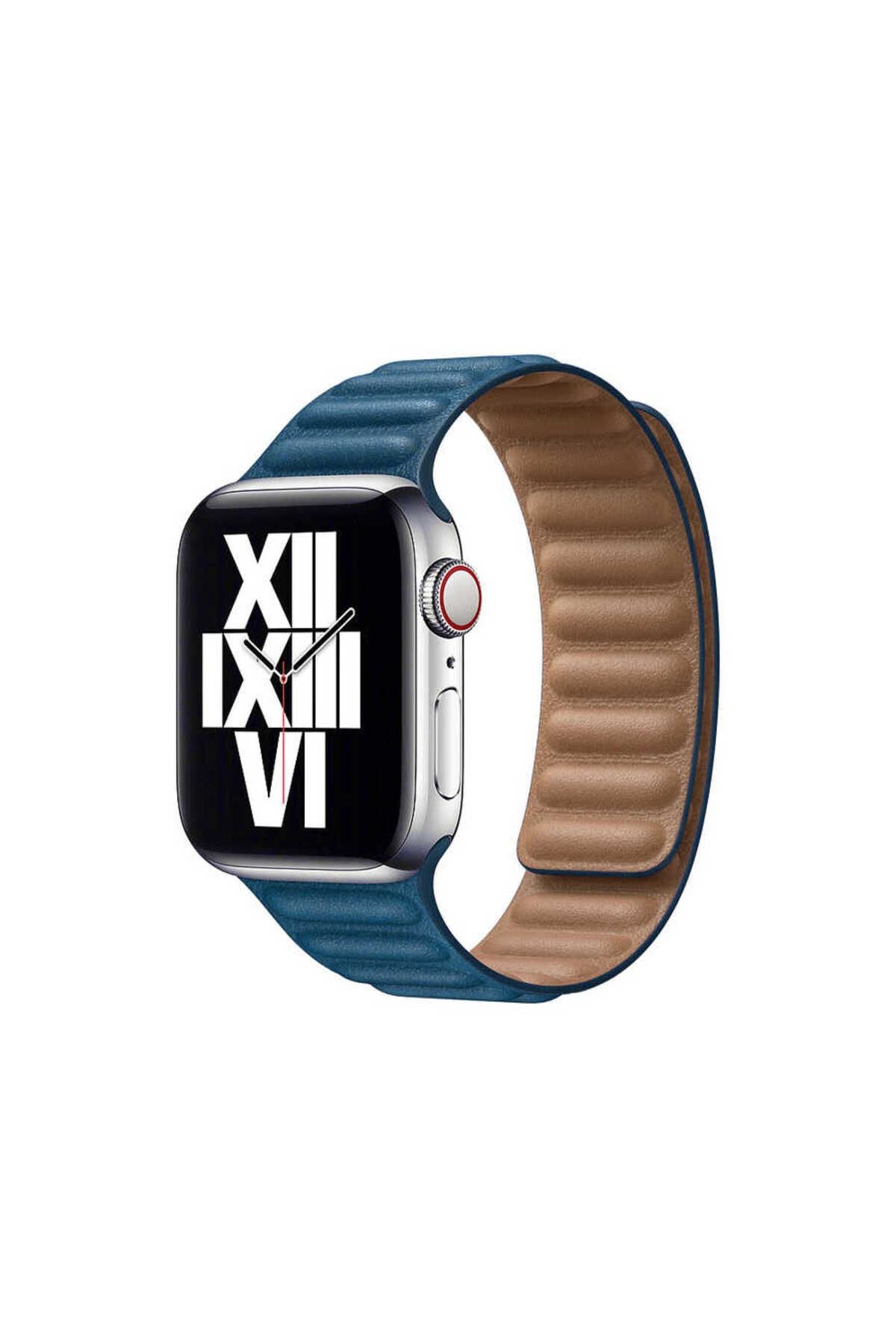 Watch Ultra 49mm Kordon Uyumlu KRD-34 Deri Strap Kayış CLO- Lacivert