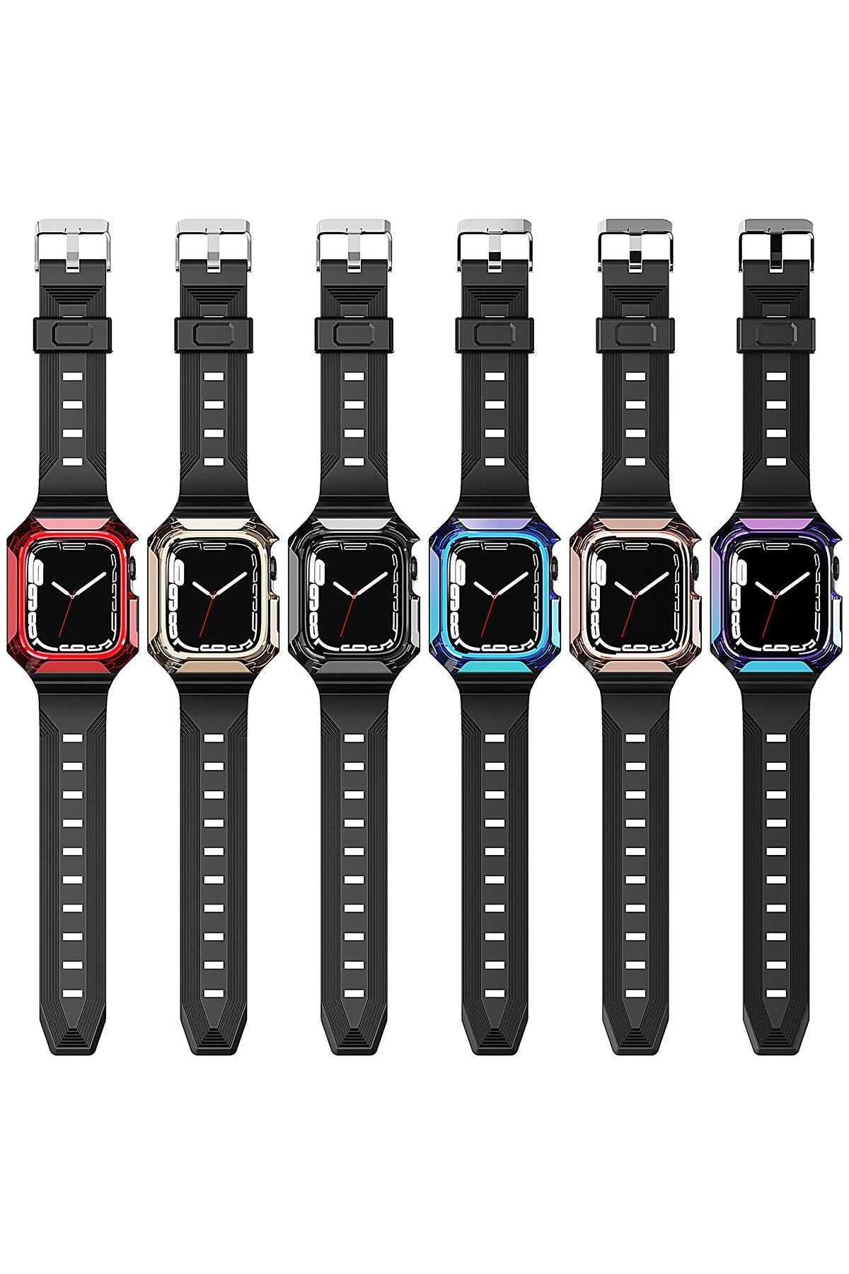 Watch 7 45mm Uyumlu KRD-88 Sert PC Kasa Koruyuculu Uyumlu Zore Kordon-Siyah