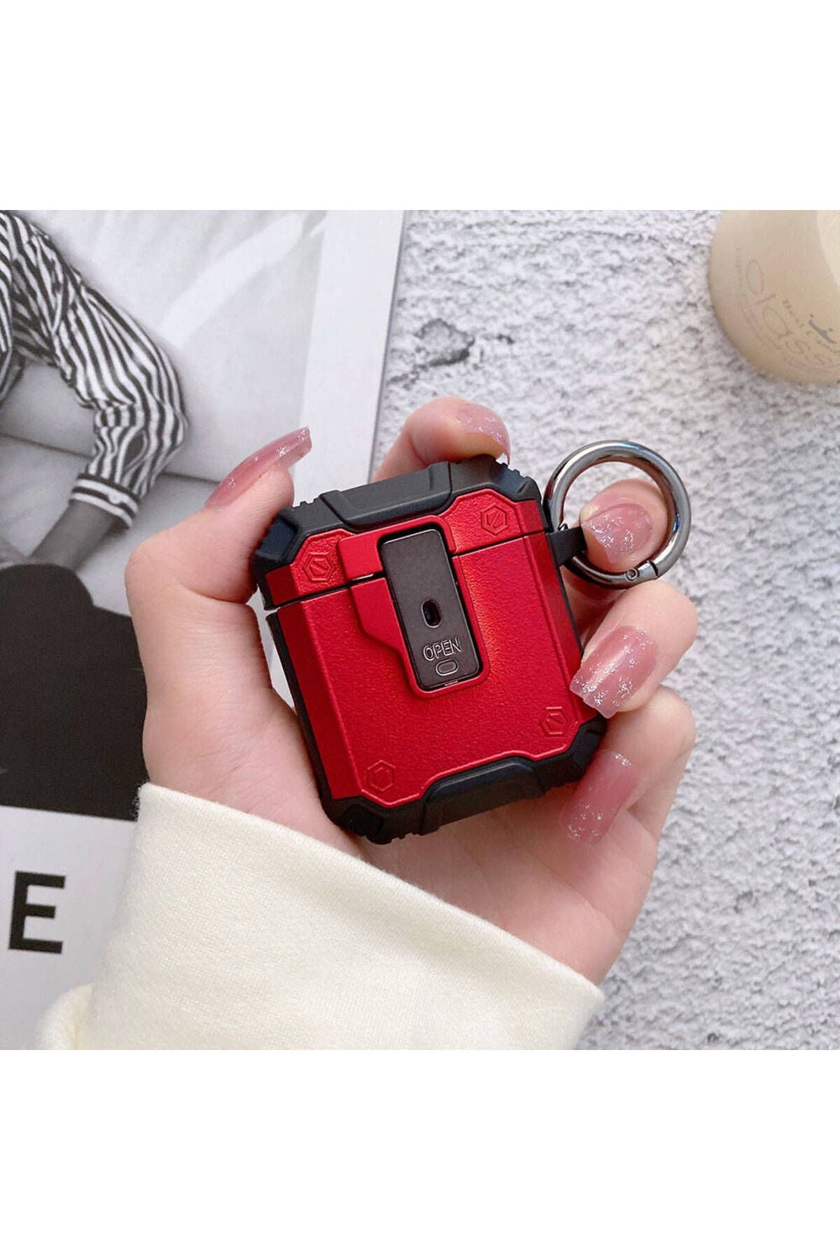 Air-Pods Zore Airbag uyumlu  35 Darbelere Karşı Dayanıklı Düğmeli Kılıf-Yeşil